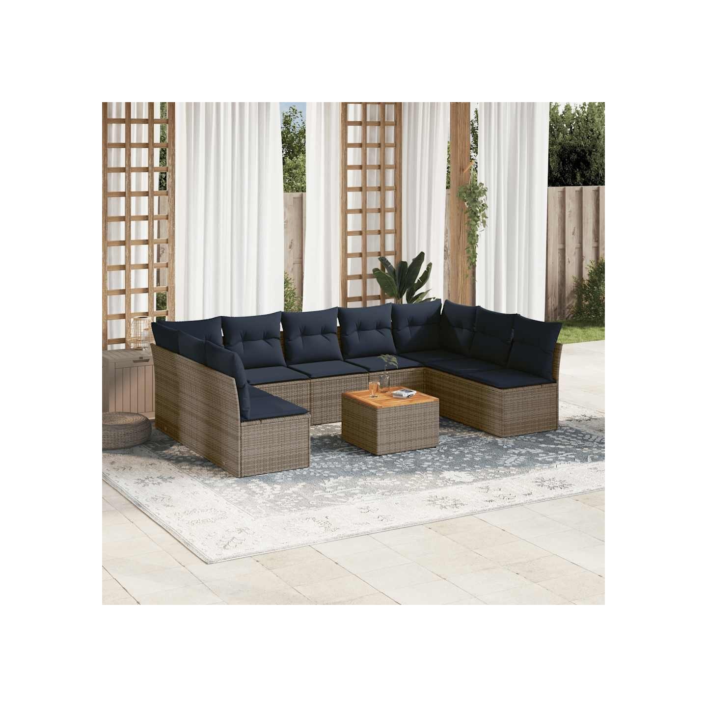 Salon de jardin 10 pcs avec coussins gris résine tressée