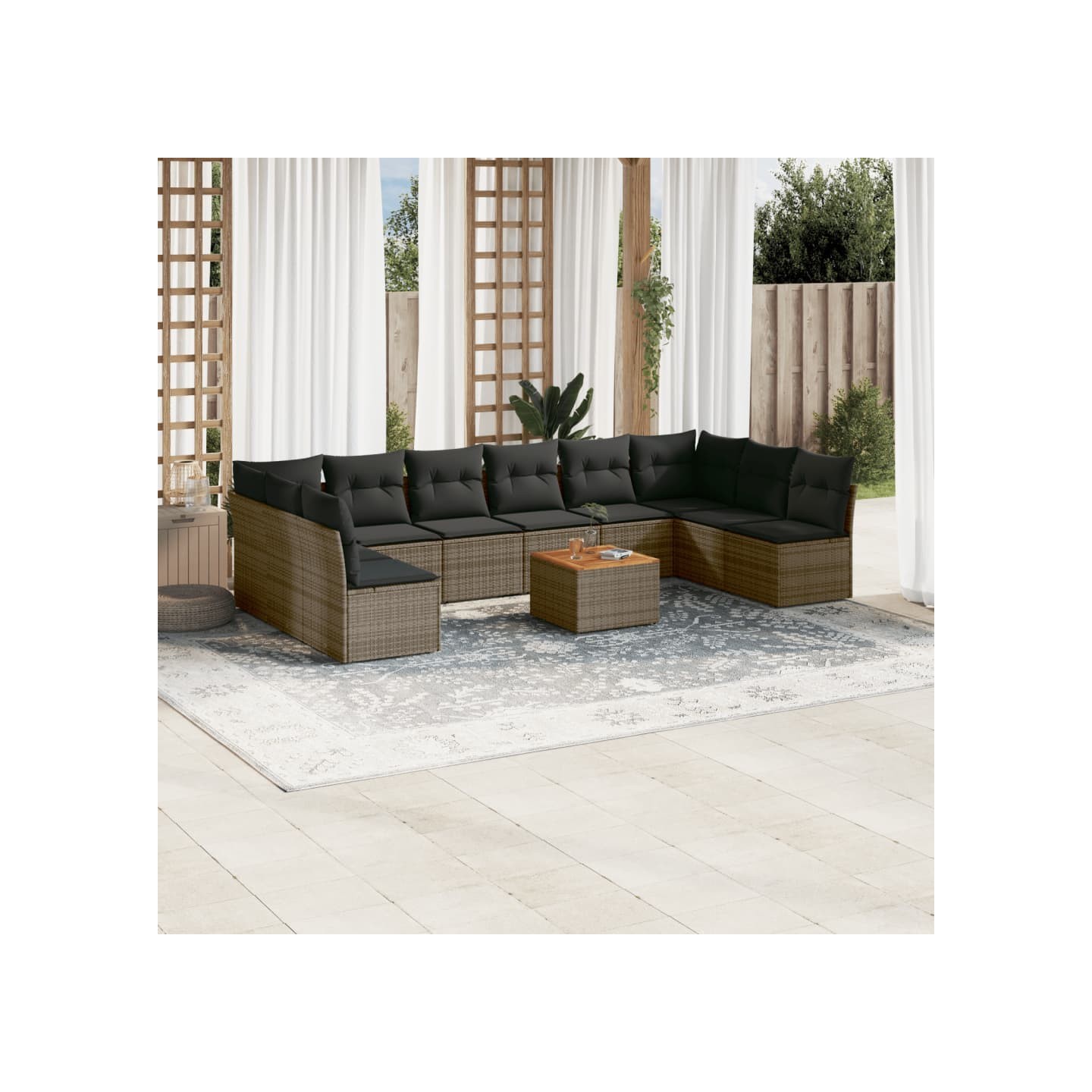 Salon de jardin 11 pcs avec coussins gris résine tressée