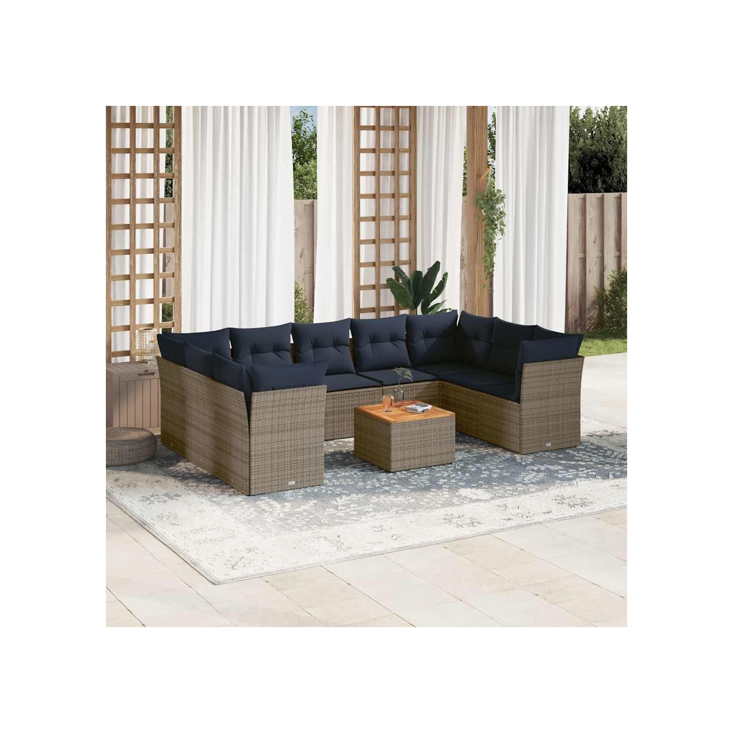 Salon de jardin 10 pcs avec coussins gris résine tressée