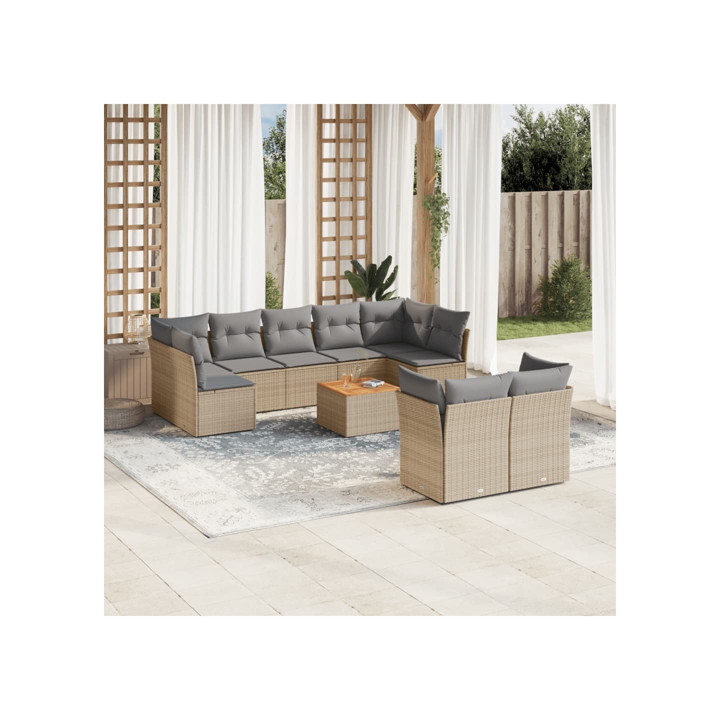 Patio Sofa Set 10 place Mélange de beige et gris