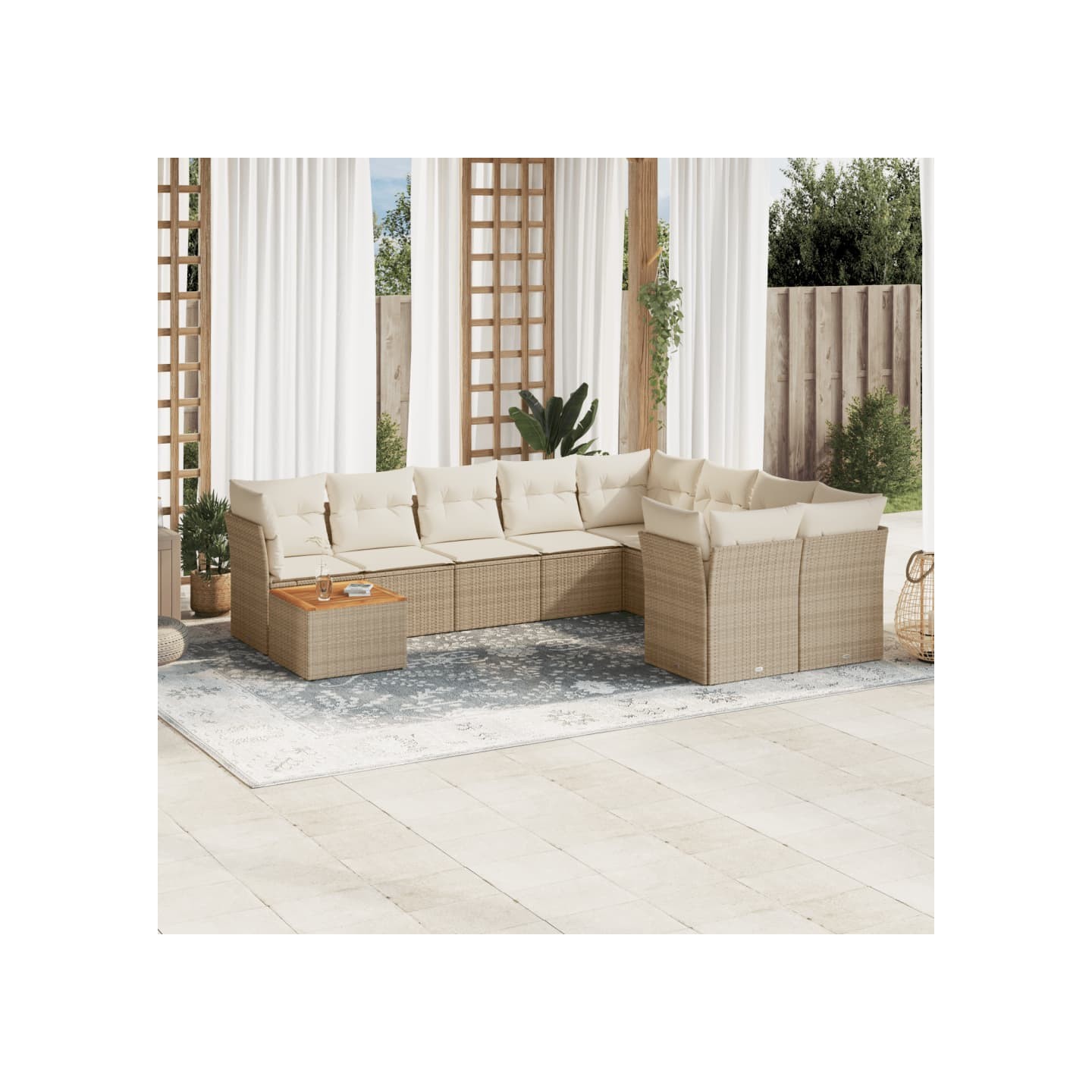 Salon de jardin avec coussins 10 pcs beige résine tressée
