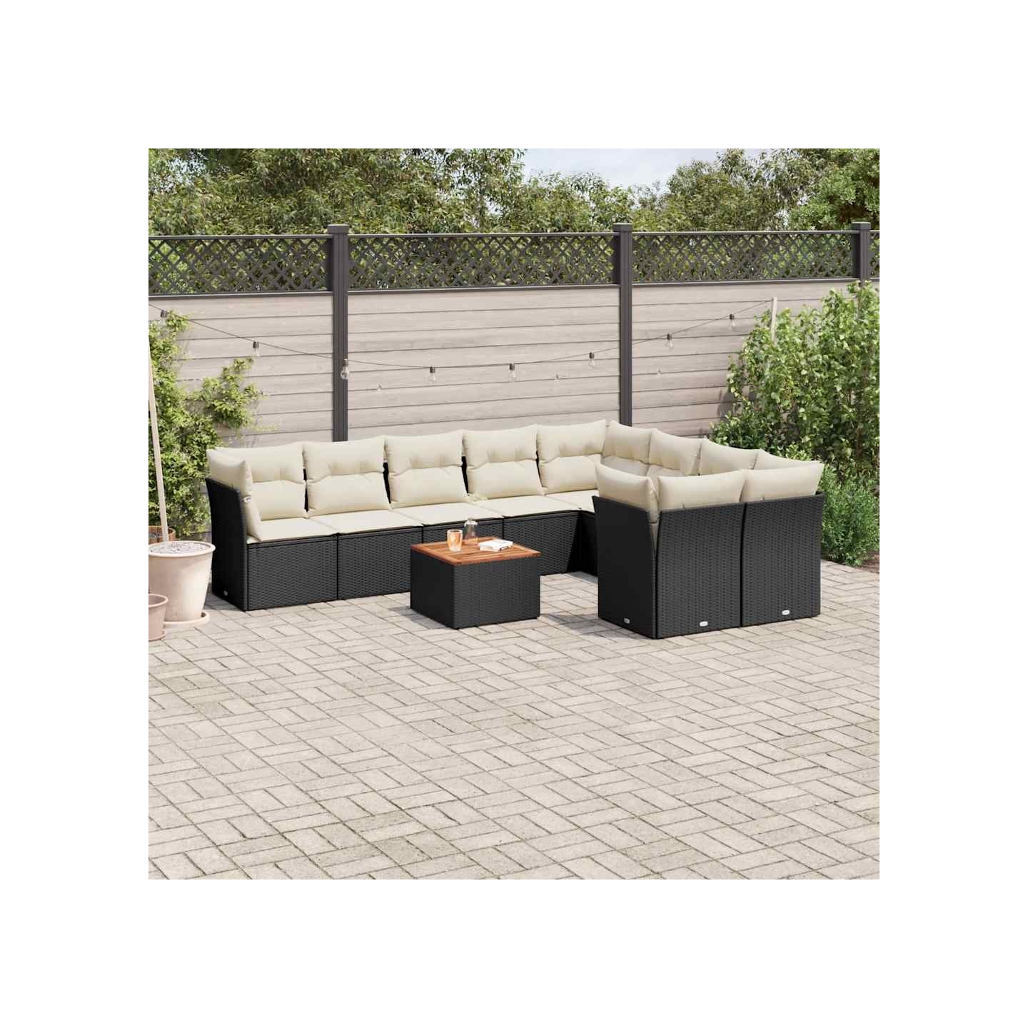 Salon de jardin 10 pcs avec coussins noir résine tressée