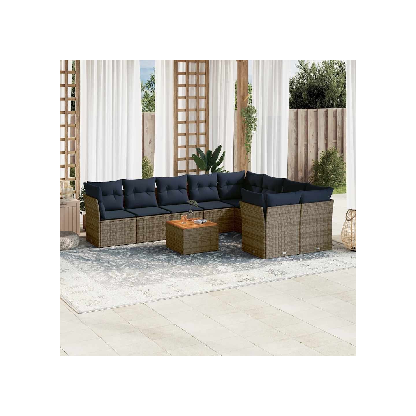 Salon de jardin 10 pcs avec coussins gris résine tressée
