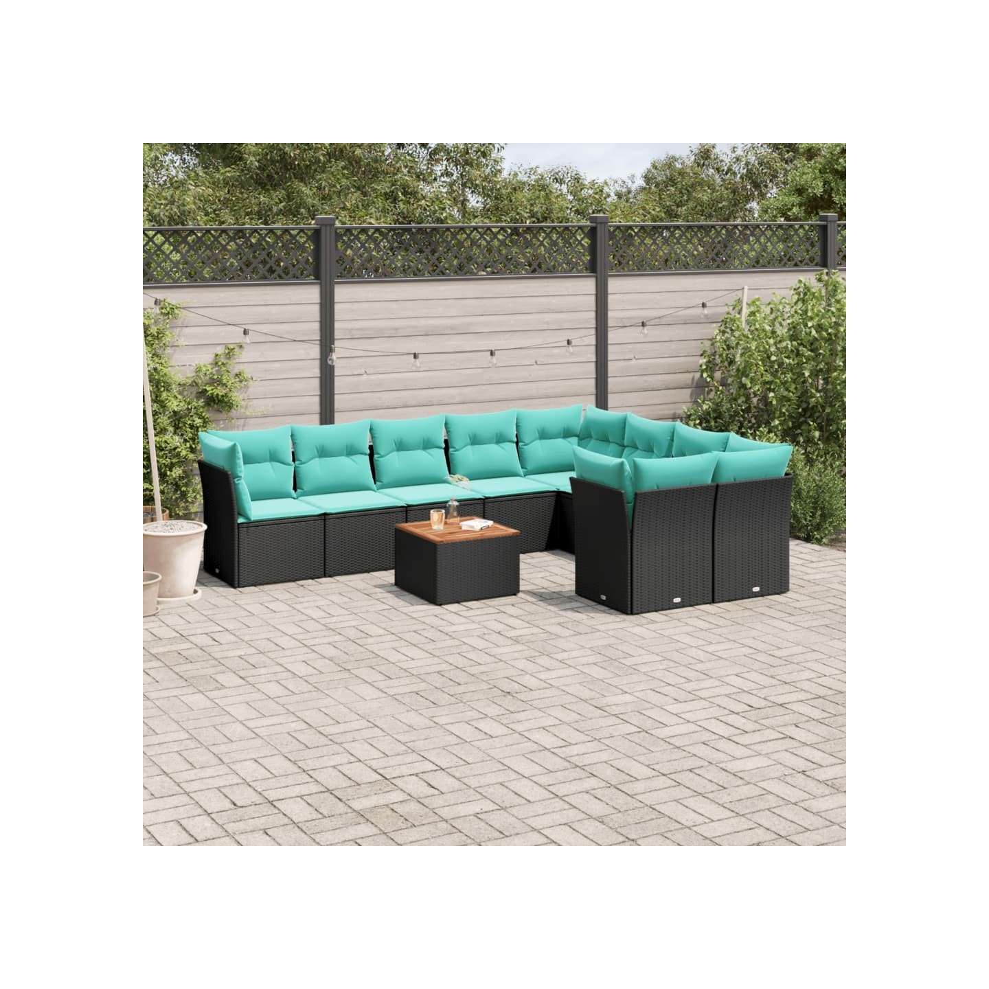 Salon de jardin 10 pcs avec coussins noir résine tressée