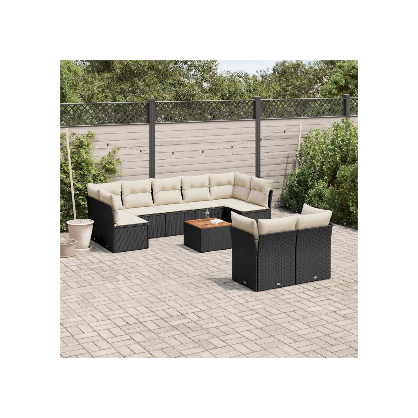 Salon de jardin 10 pcs avec coussins noir résine tressée