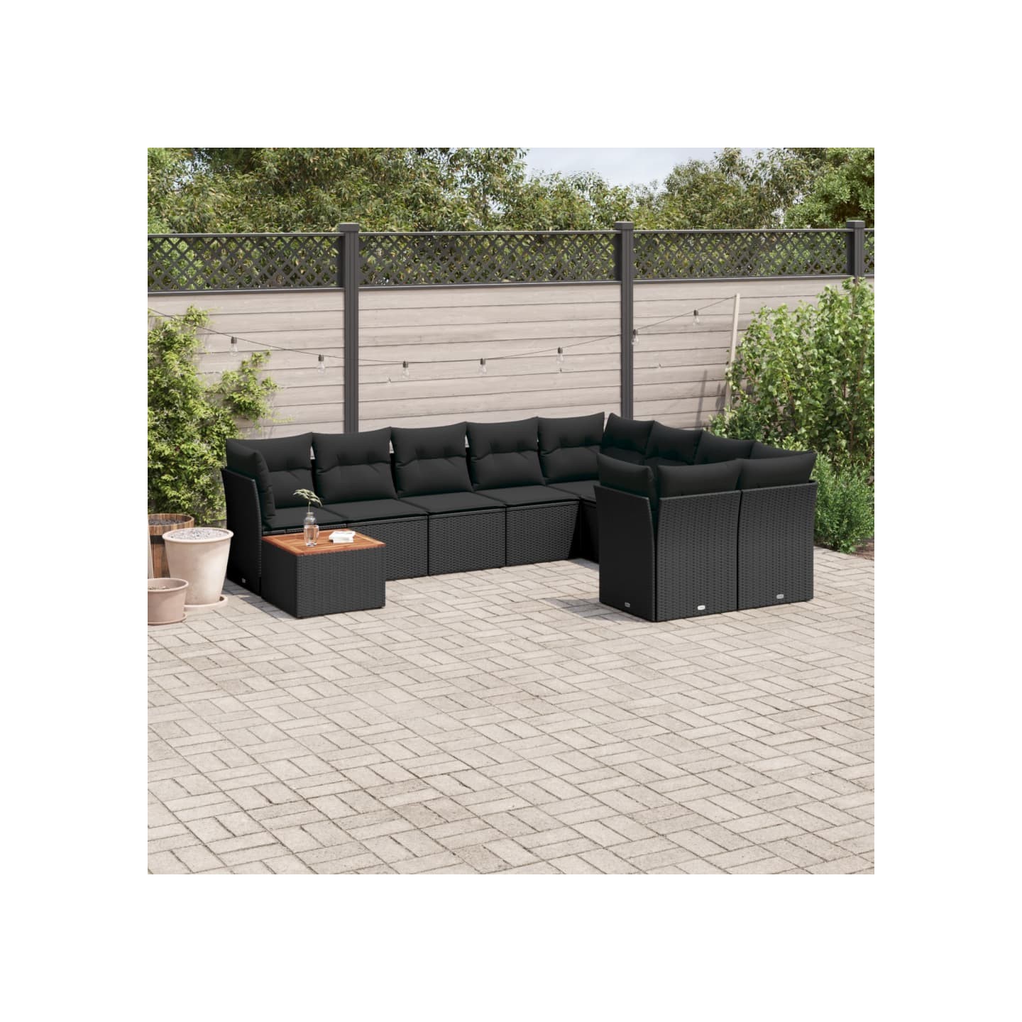 Salon de jardin 10 pcs avec coussins noir résine tressée