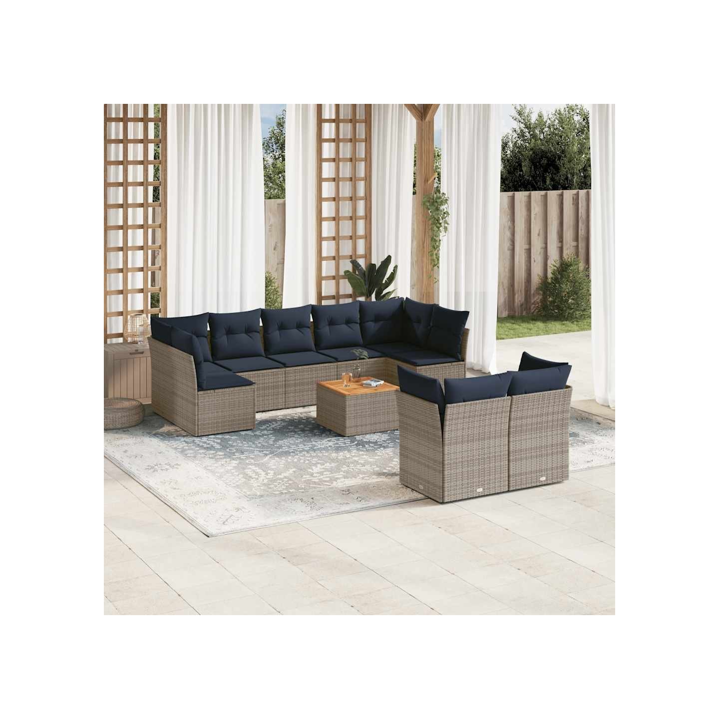 Salon de jardin 10 pcs avec coussins gris résine tressée