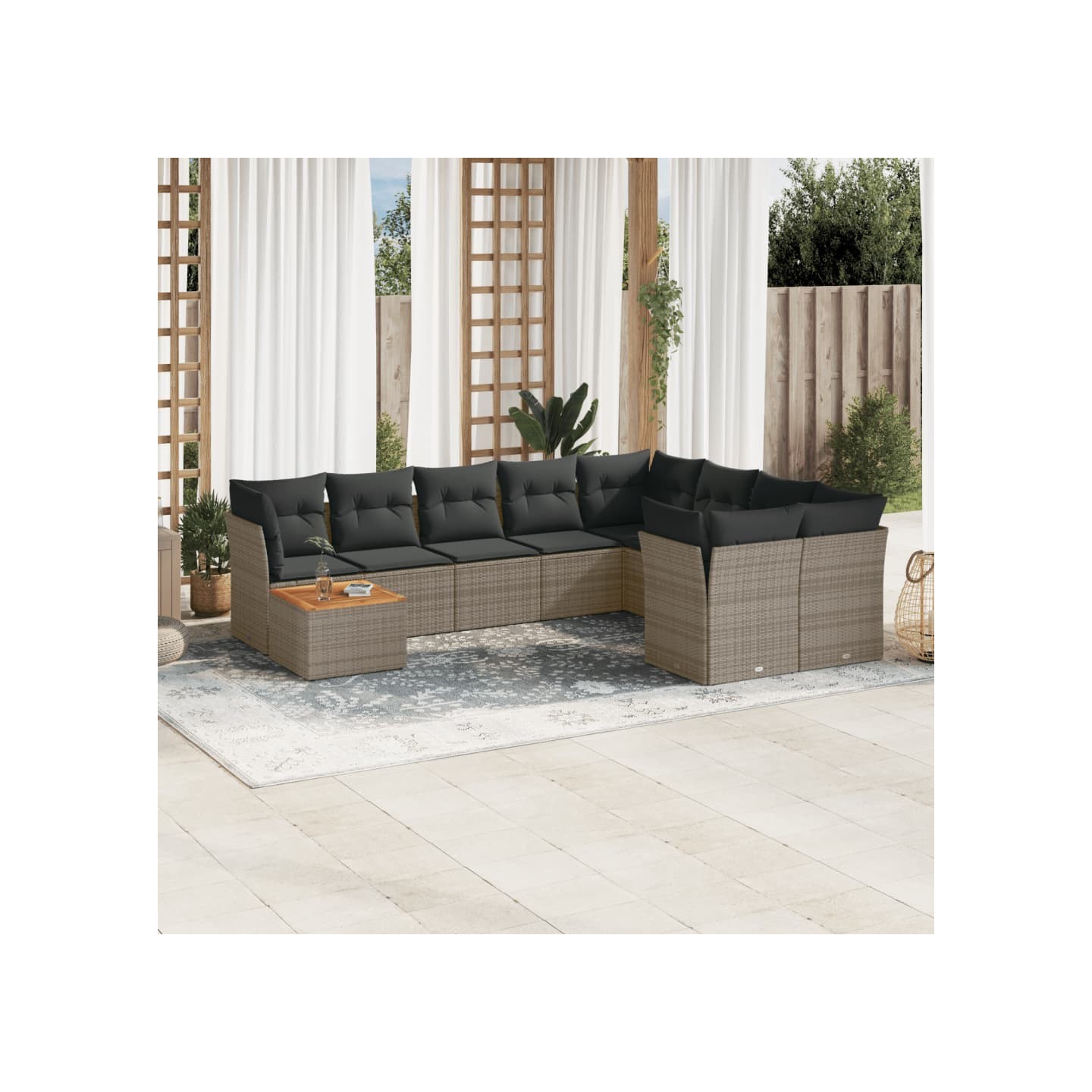 Salon de jardin avec coussins 10 pcs gris résine tressée