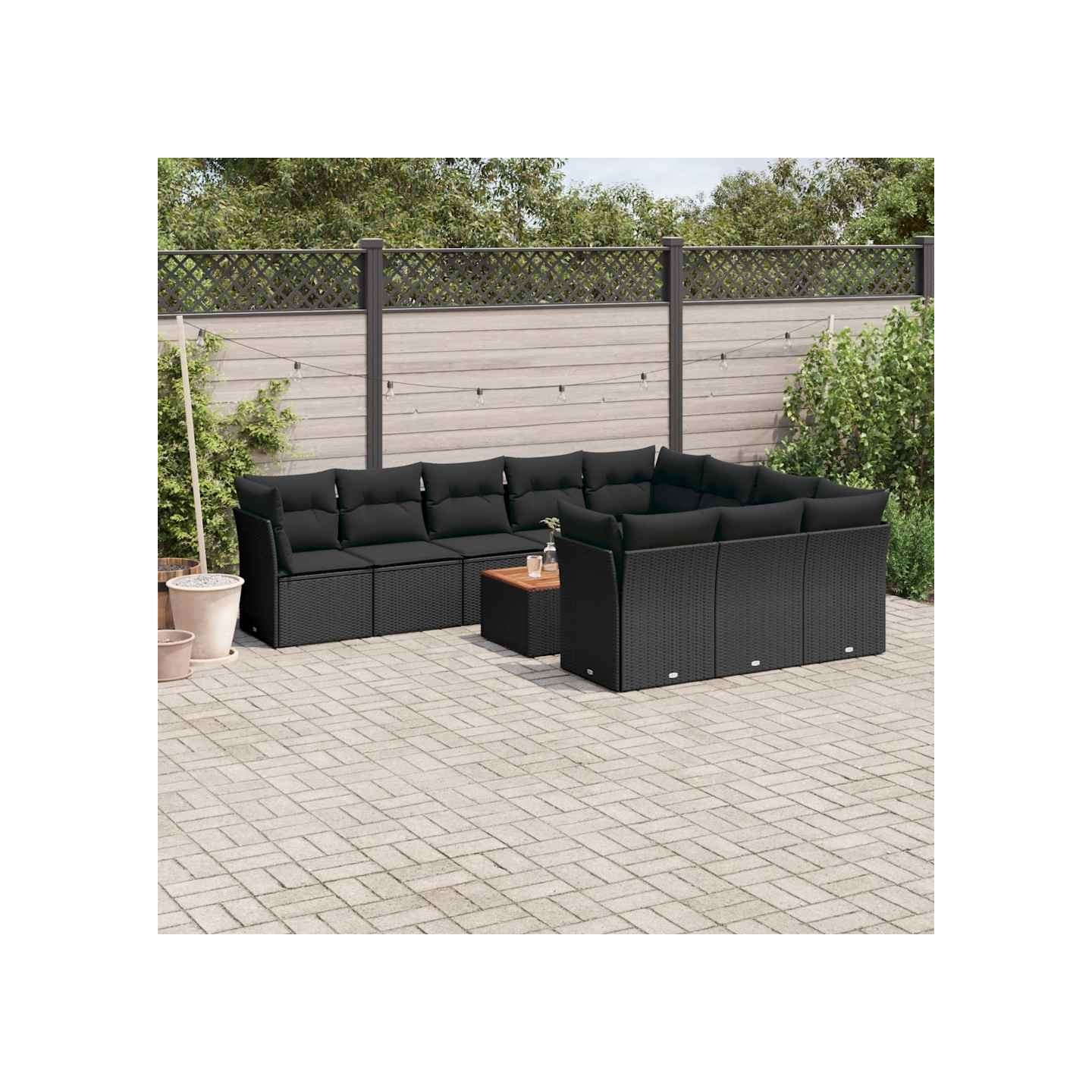 Salon de jardin 11 pcs avec coussins noir résine tressée