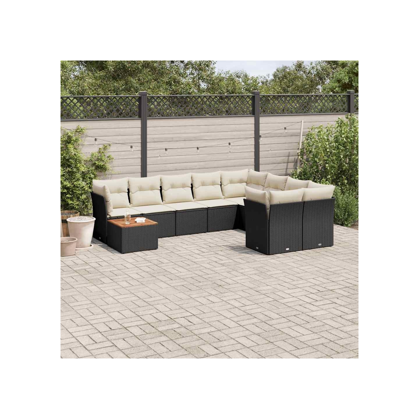 Salon de jardin 10 pcs avec coussins noir résine tressée