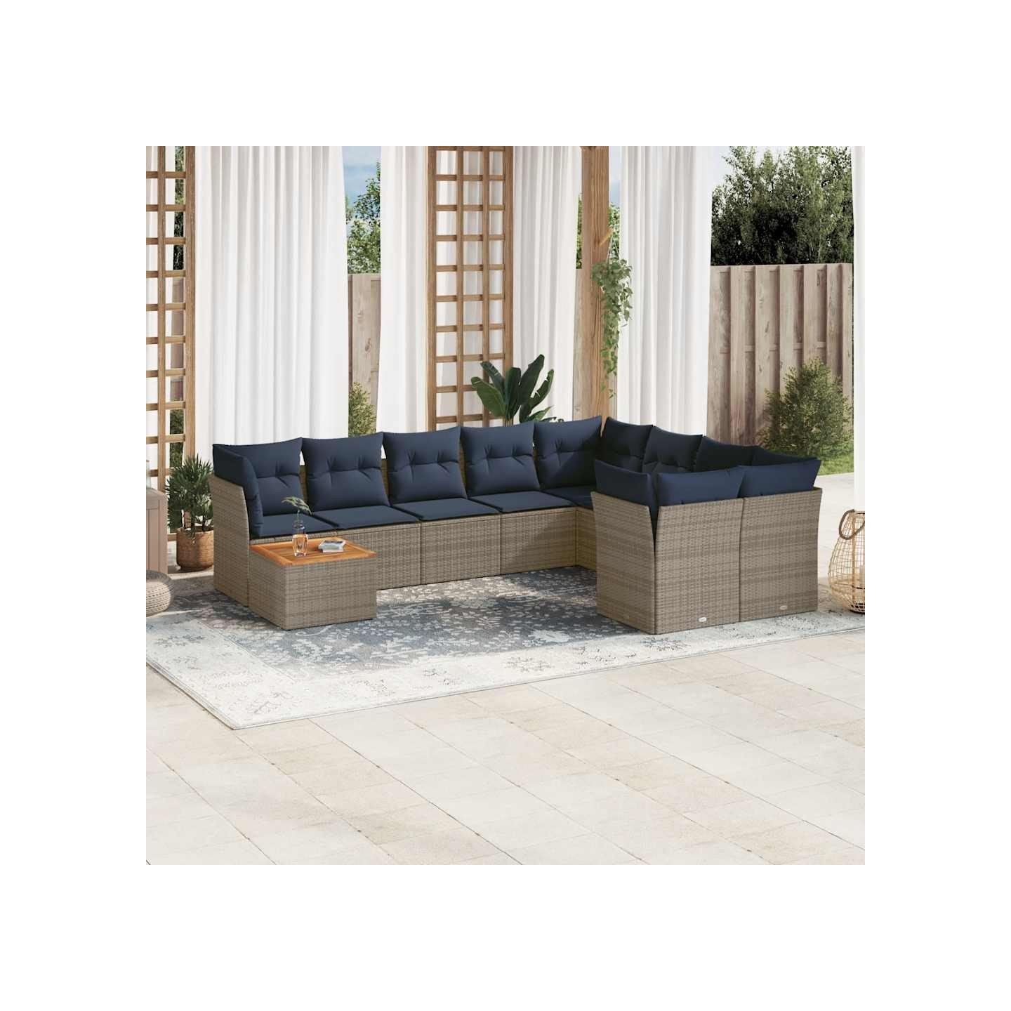 Salon de jardin 10 pcs avec coussins gris résine tressée