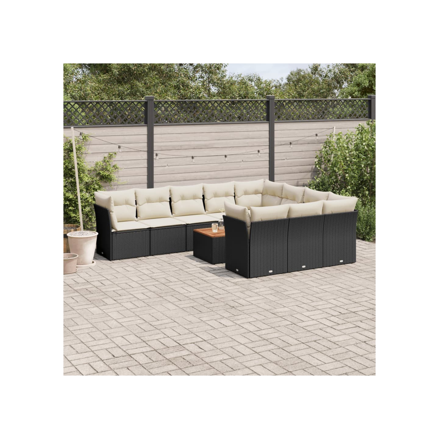 Salon de jardin 11 pcs avec coussins noir résine tressée