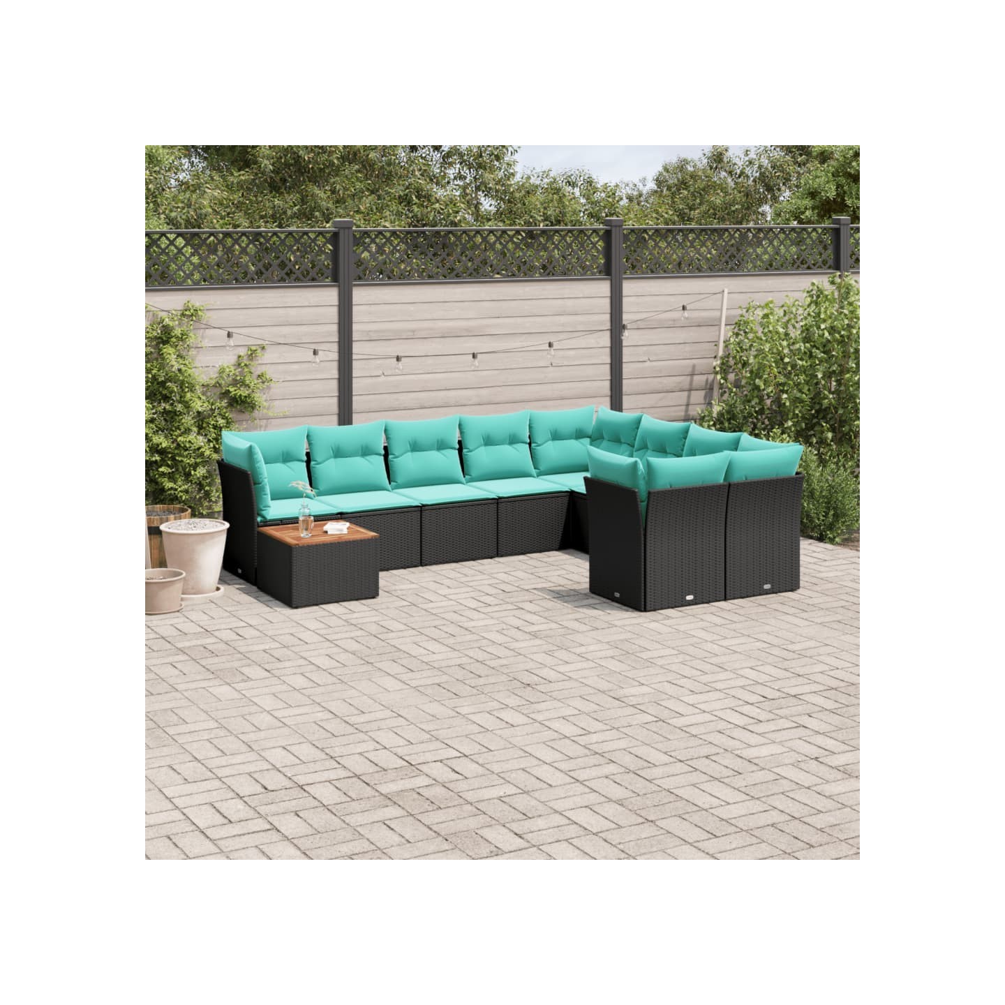 Salon de jardin 10 pcs avec coussins noir résine tressée