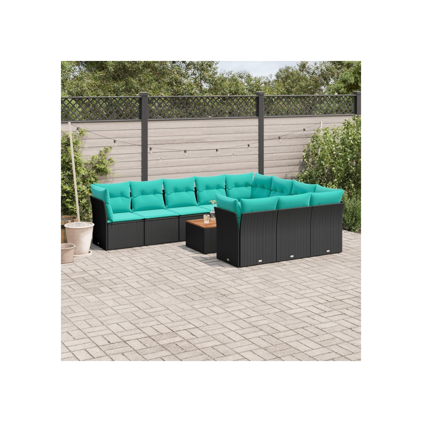 Salon de jardin 11 pcs avec coussins noir résine tressée