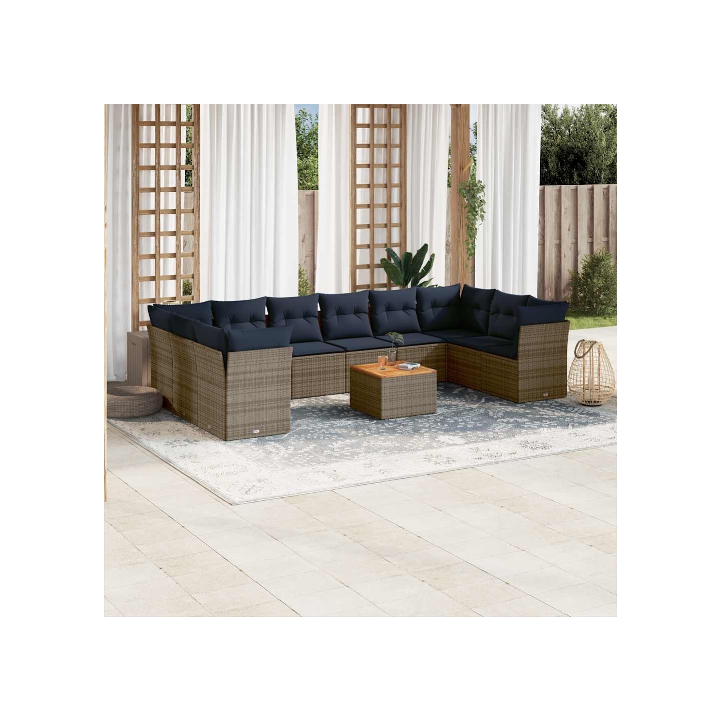 Salon de jardin 11 pcs avec coussins gris résine tressée