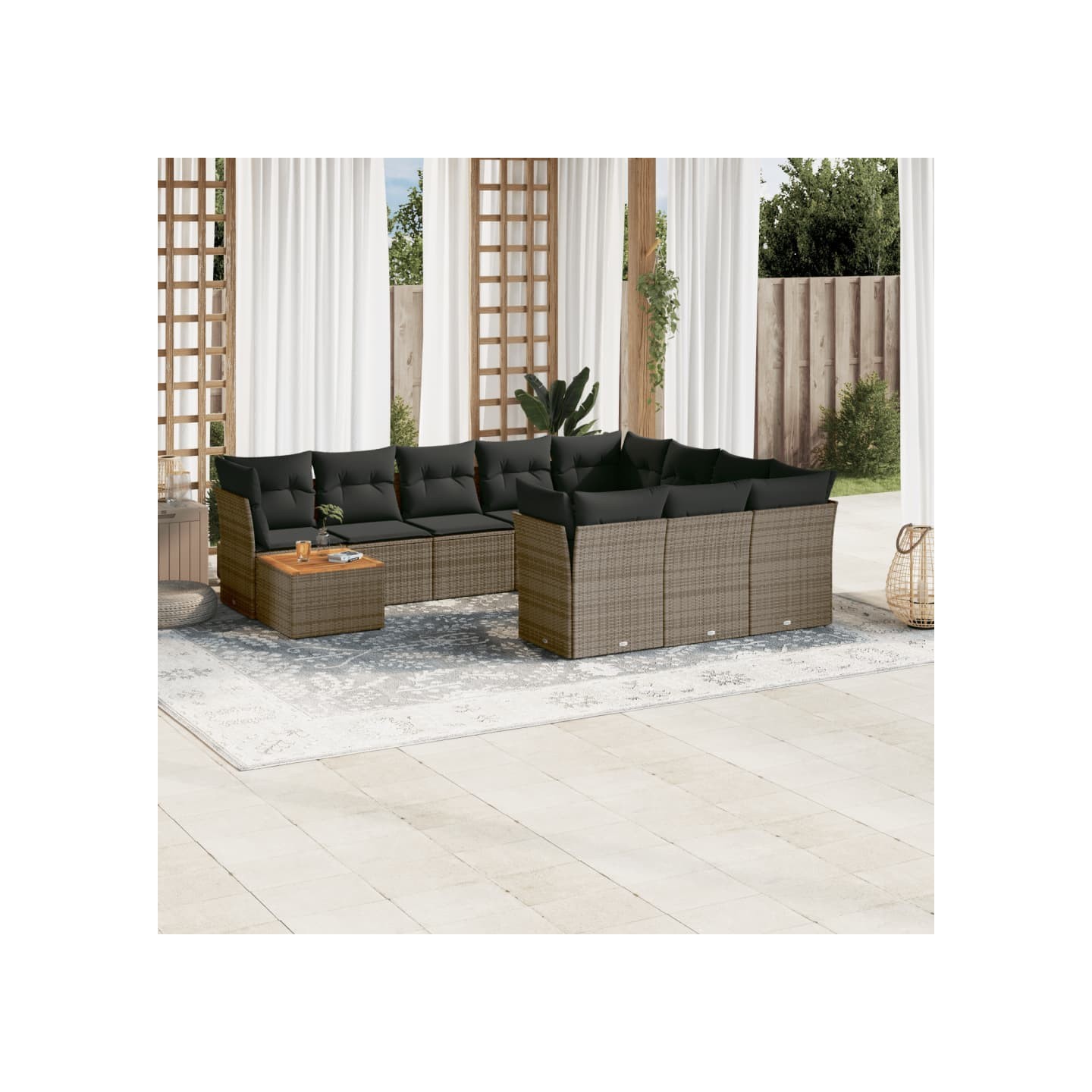 Salon de jardin 11 pcs avec coussins gris résine tressée