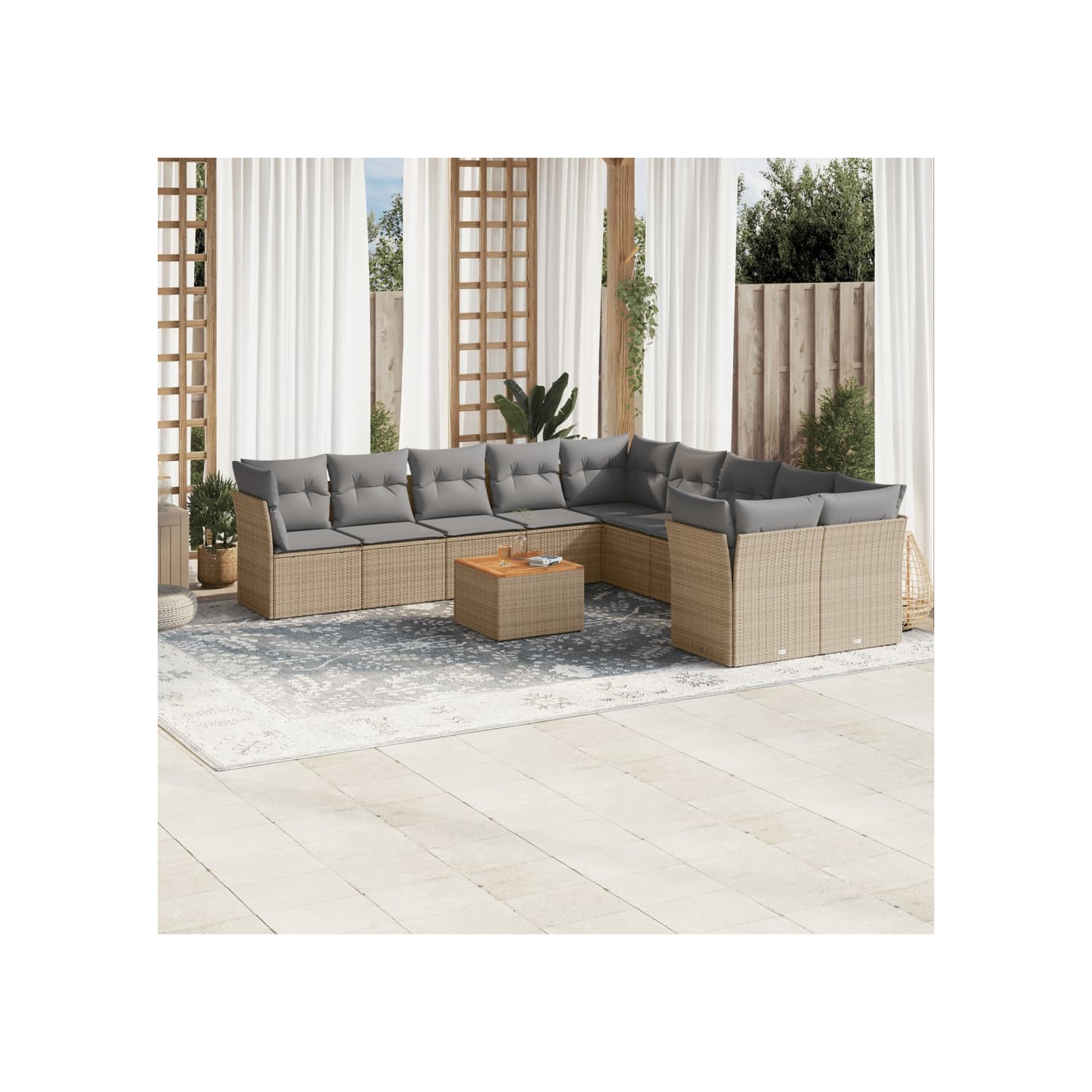 Patio Sofa Set 10 place Mélange de beige et gris