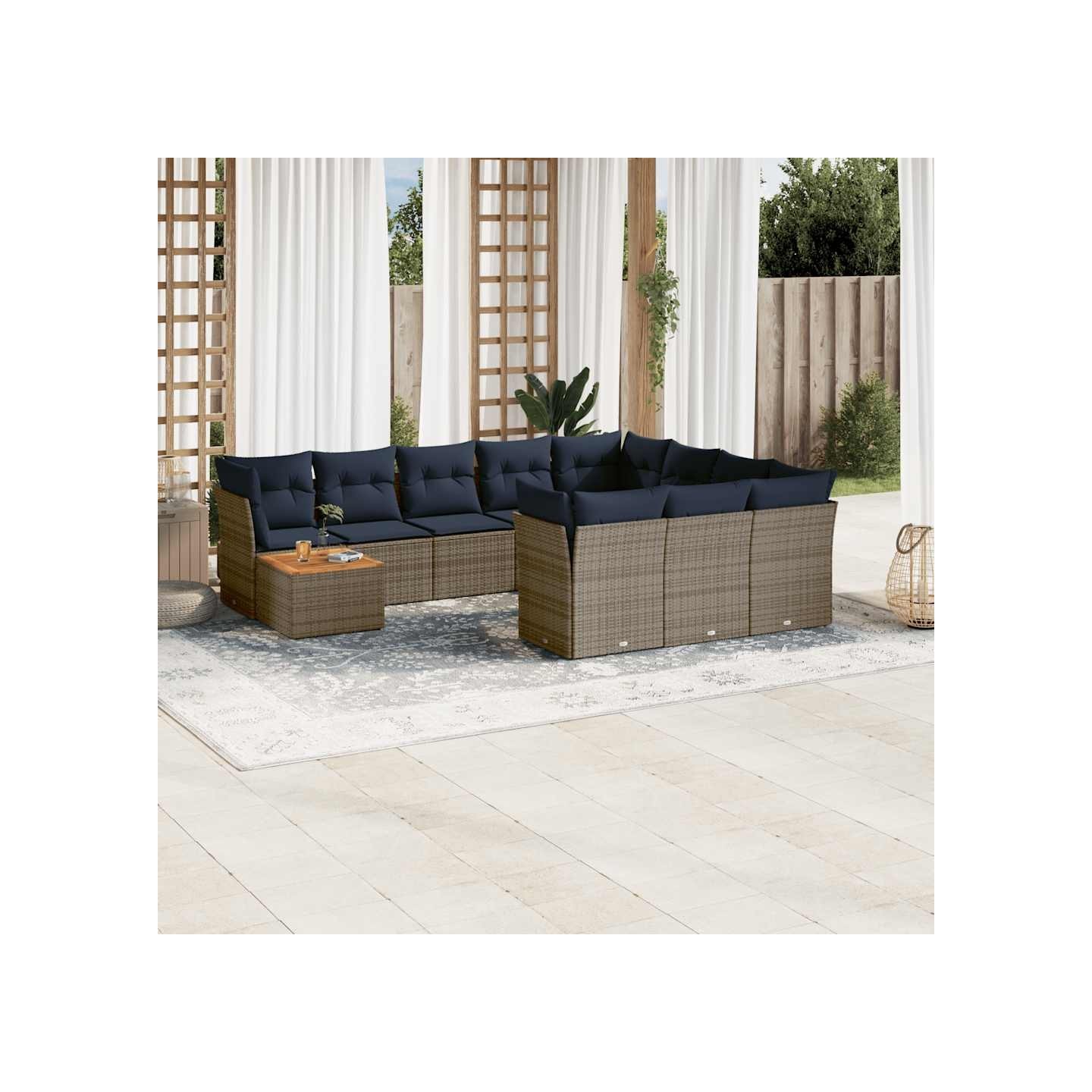 Salon de jardin 11 pcs avec coussins gris résine tressée