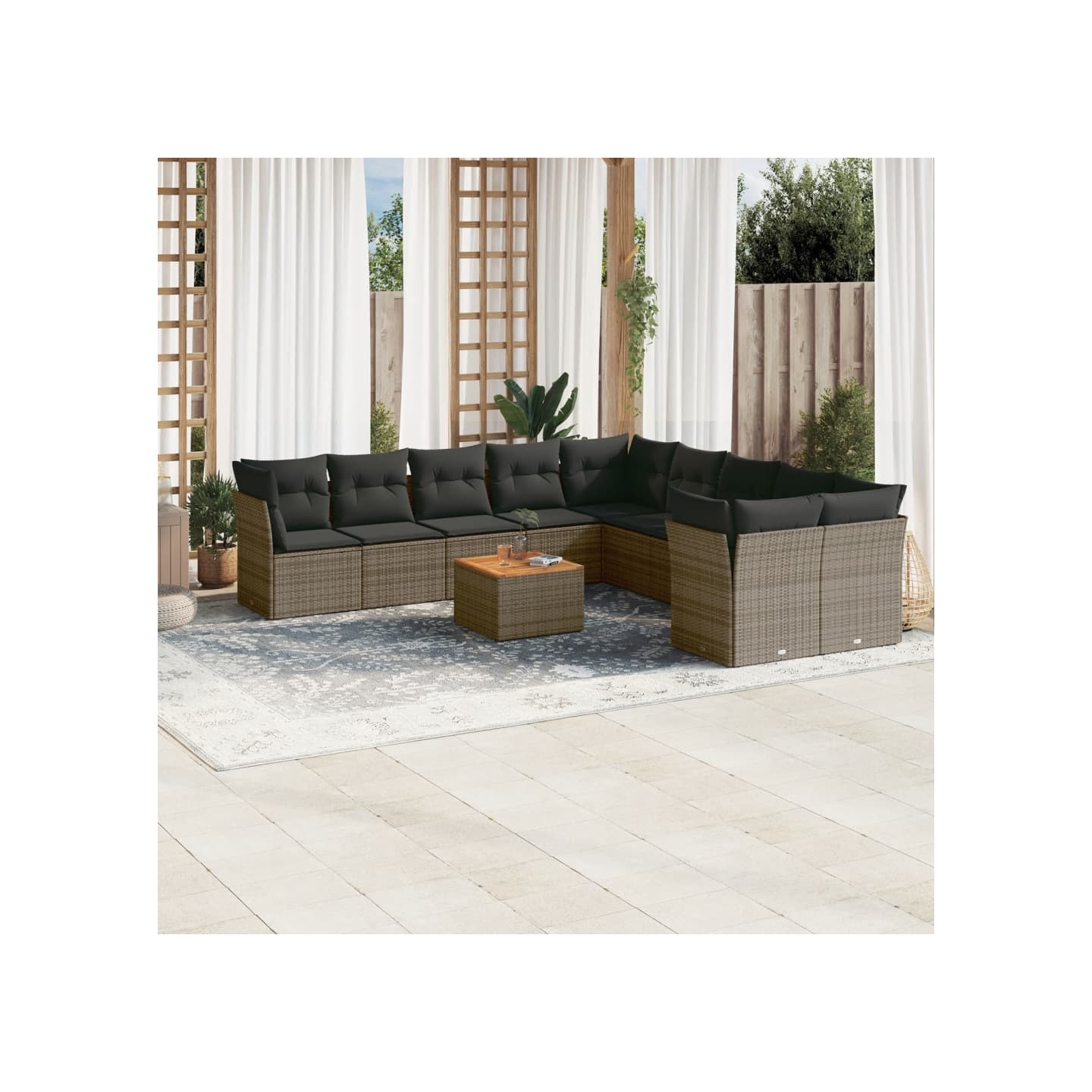 Salon de jardin 11 pcs avec coussins gris résine tressée
