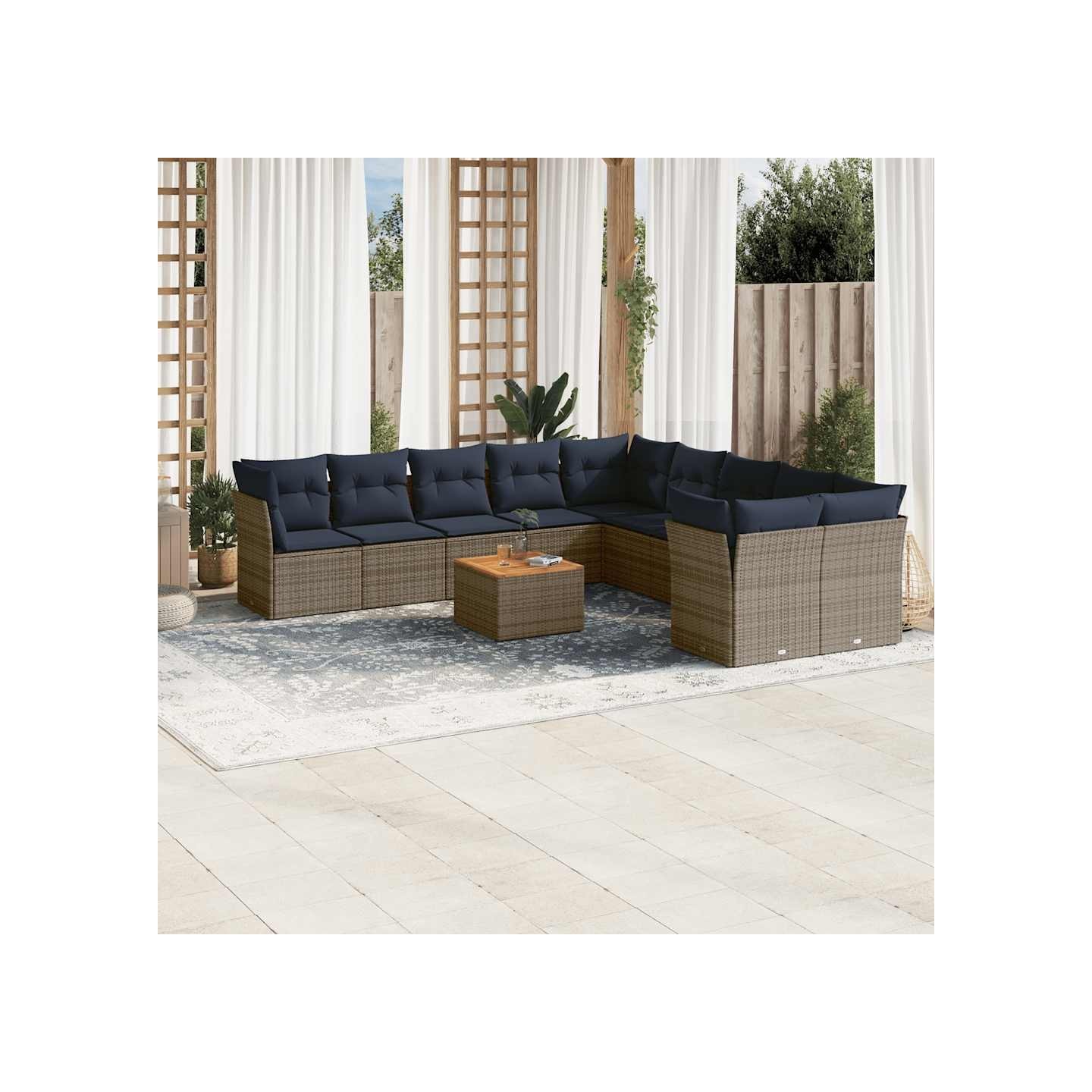 Salon de jardin 11 pcs avec coussins gris résine tressée