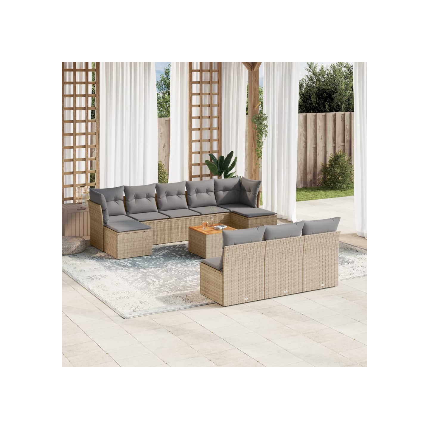 Patio Sofa Set 10 place Mélange de beige et de gris clair