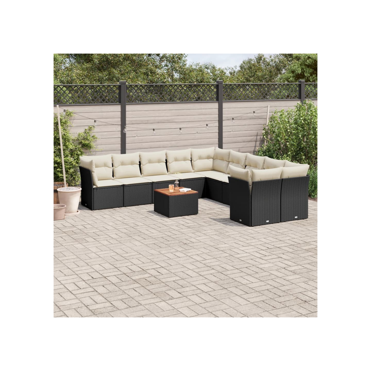 Salon de jardin 11 pcs avec coussins noir résine tressée