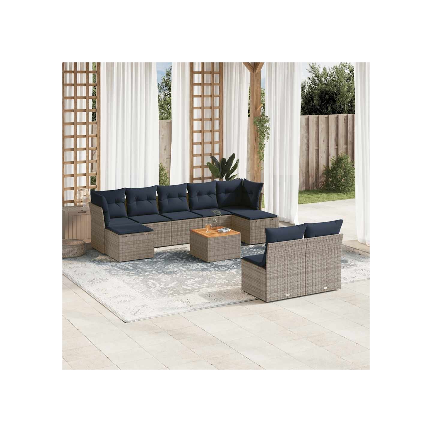 Ensemble de canapé de jardin 10 pcs avec coussins gris résine tressée