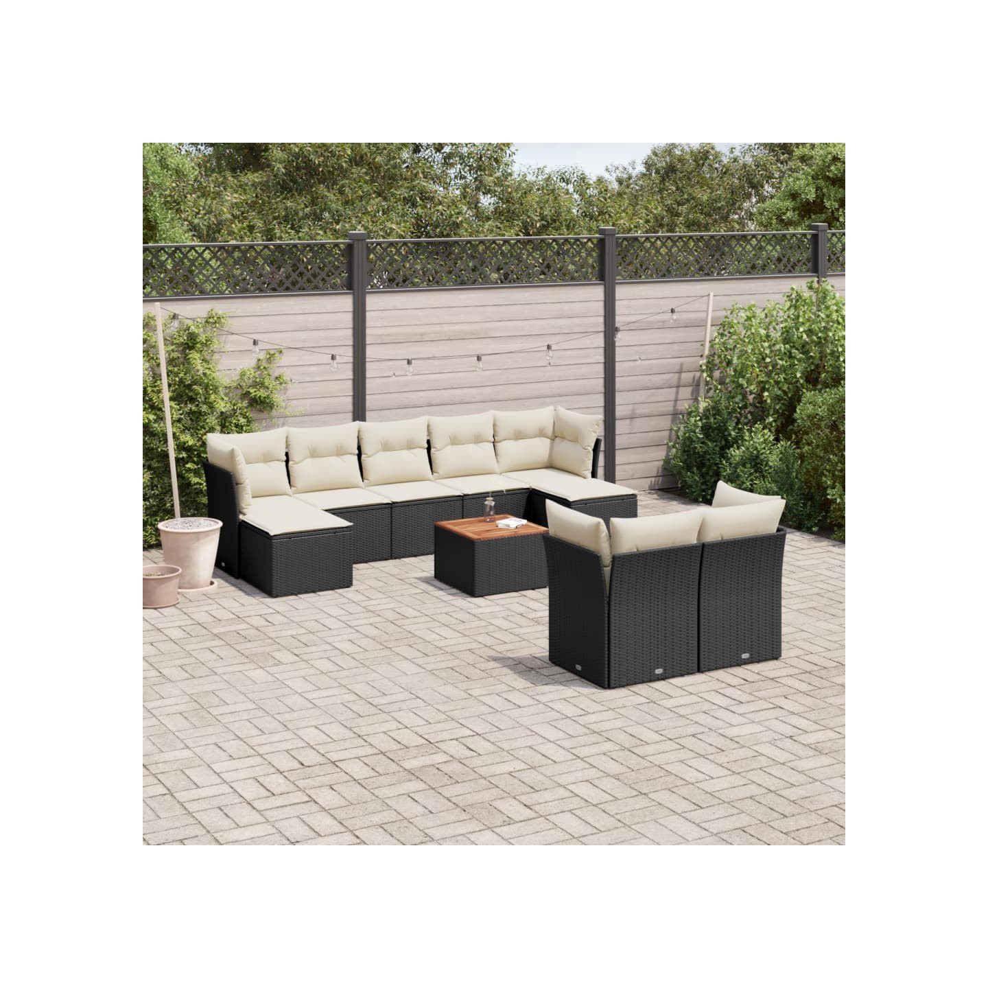 Salon de jardin 10 pcs avec coussins noir résine tressée