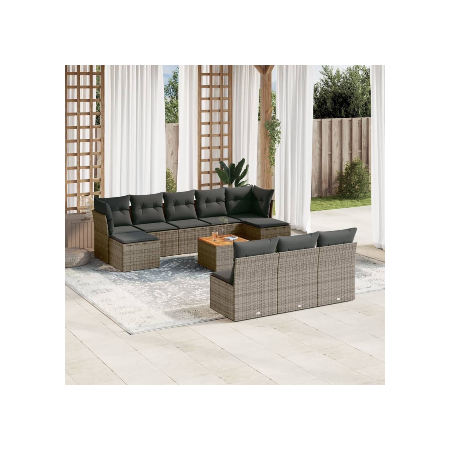 Salon de jardin 11 pcs avec coussins gris résine tressée