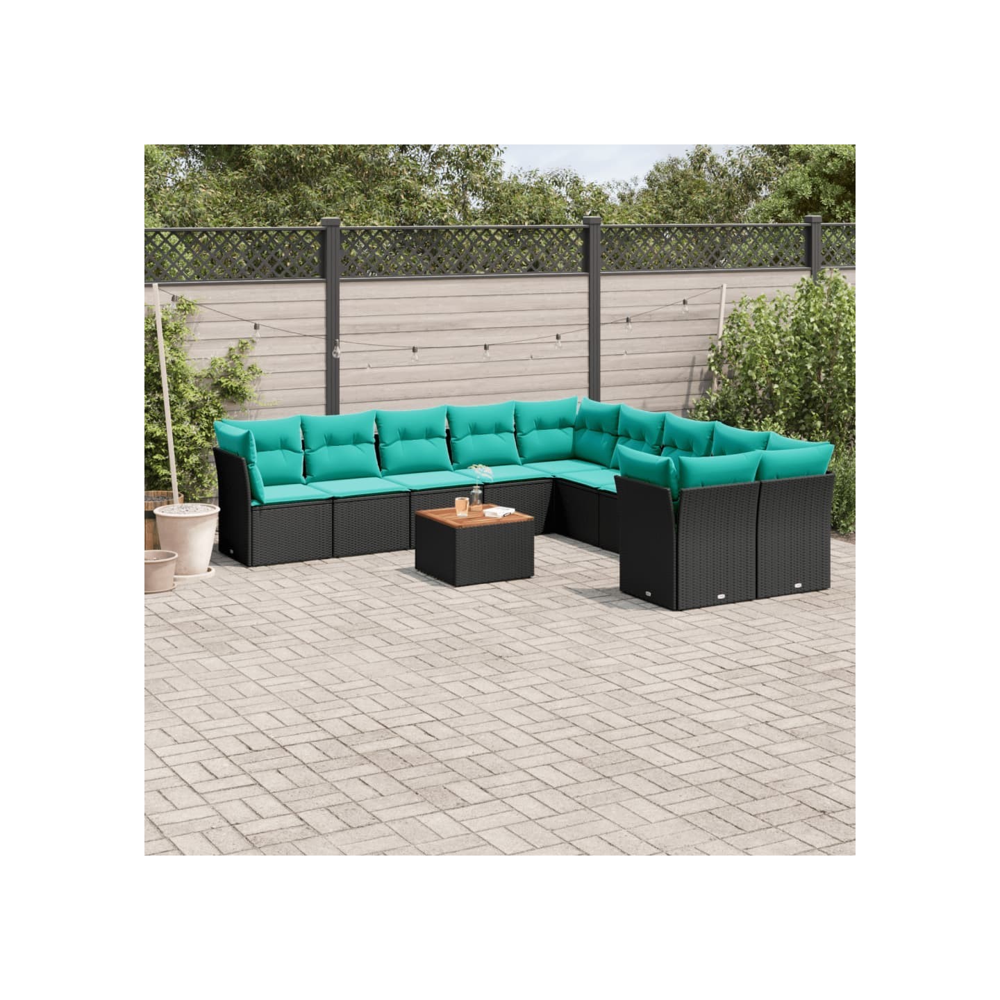 Salon de jardin 11 pcs avec coussins noir résine tressée