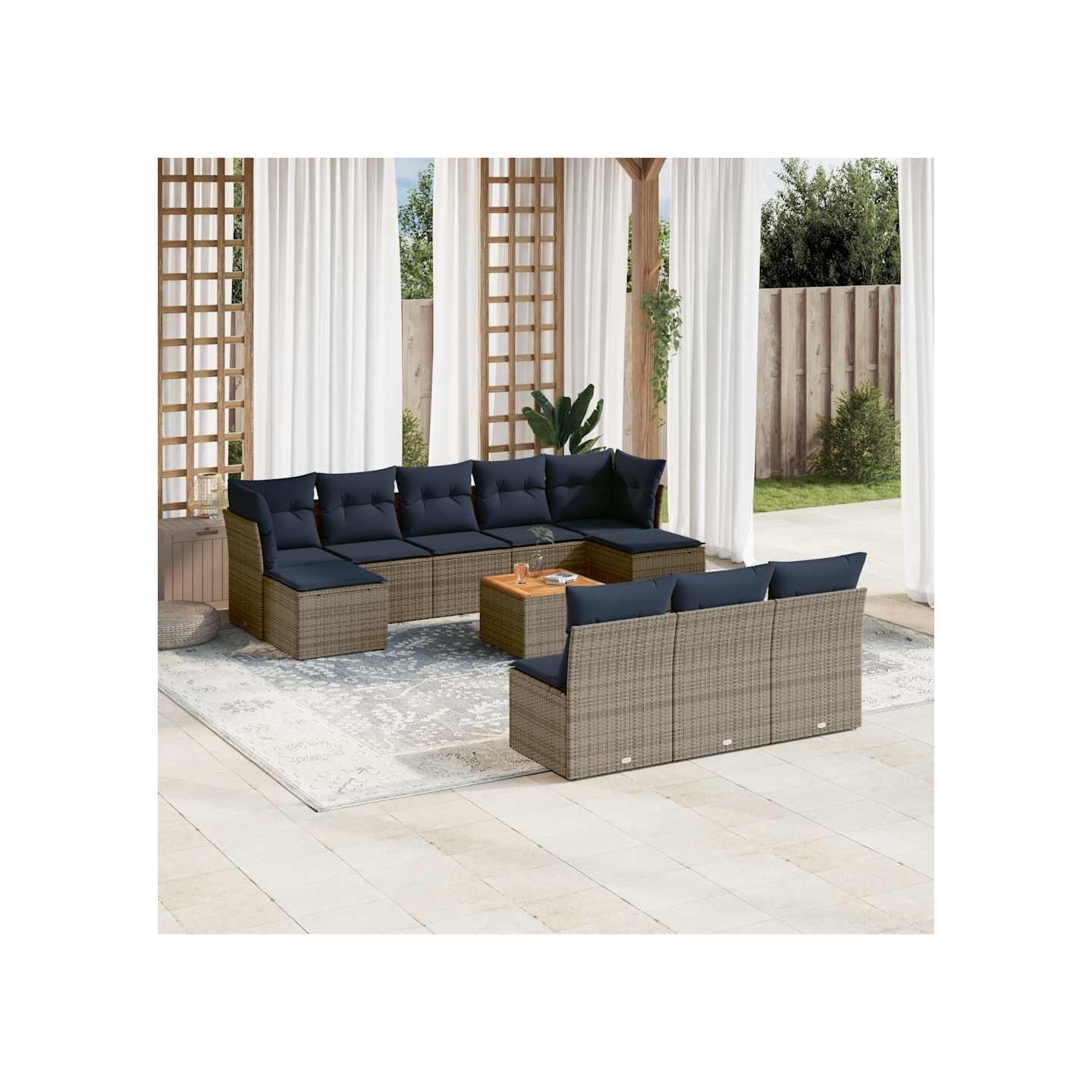 Ensemble de canapé de jardin 11 pcs avec coussins gris