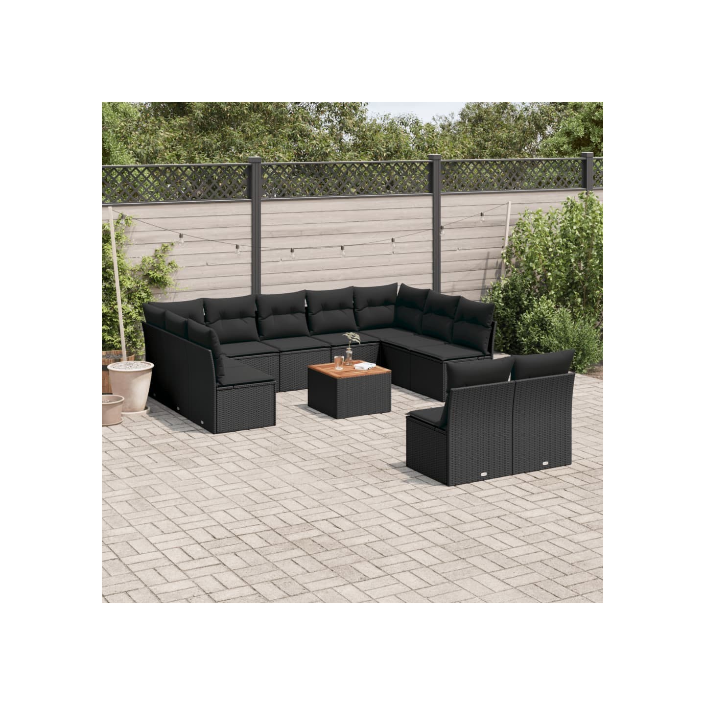 Salon de jardin 12 pcs avec coussins noir résine tressée