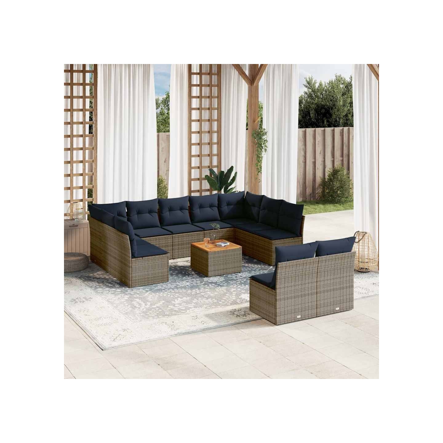 Salon de jardin avec coussins 12 pcs gris résine tressée