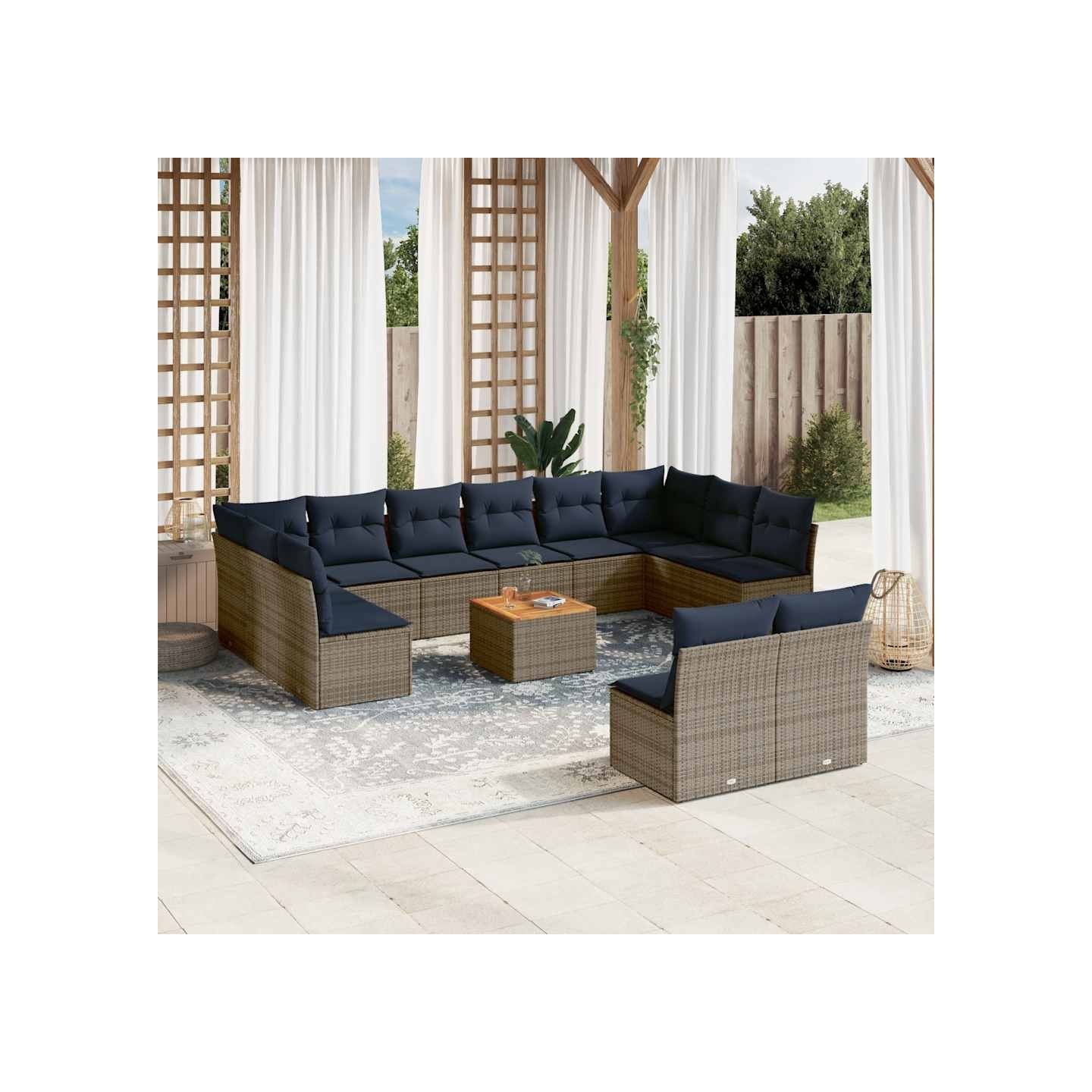 Salon de jardin avec coussins 13 pcs gris résine tressée