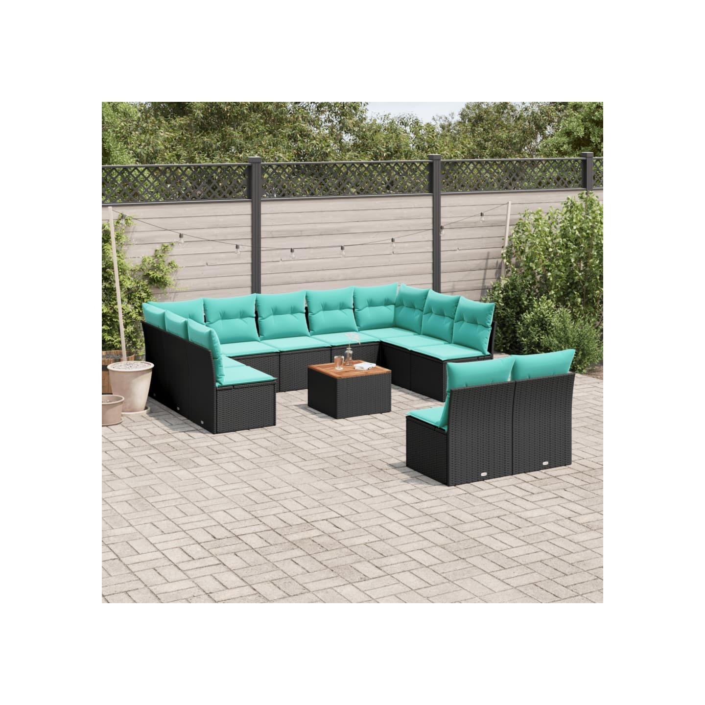 Salon de jardin avec coussins 12 pcs noir résine tressée