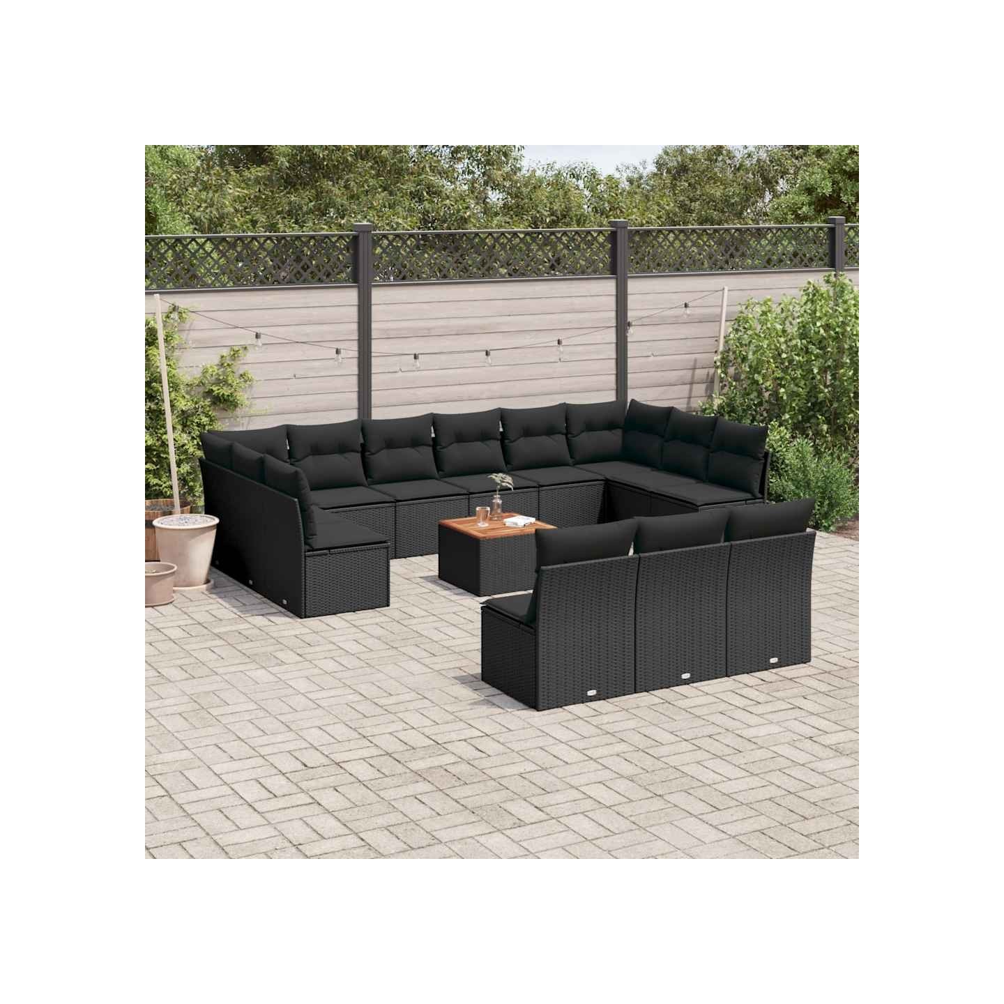 Salon de jardin avec coussins 14 pcs noir résine tressée