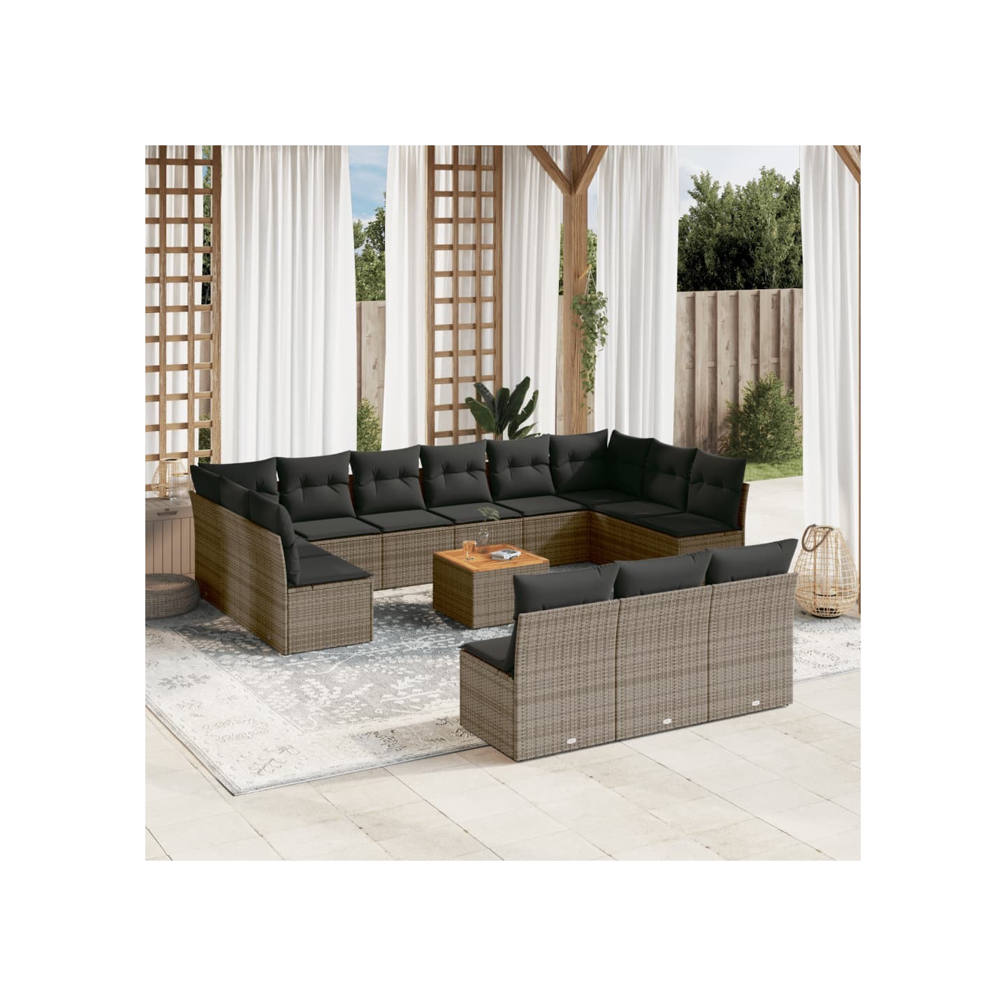 Salon de jardin avec coussins 14 pcs gris résine tressée
