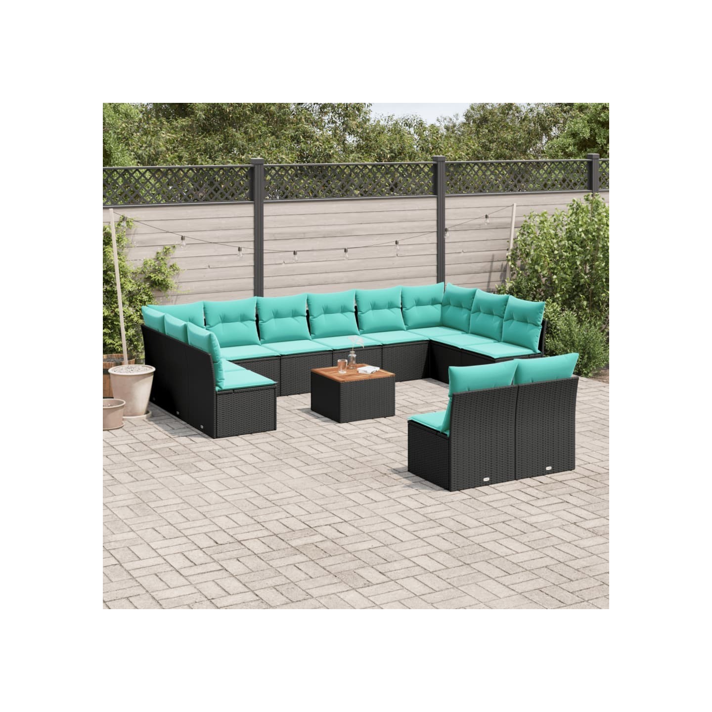 Salon de jardin avec coussins 13 pcs noir résine tressée