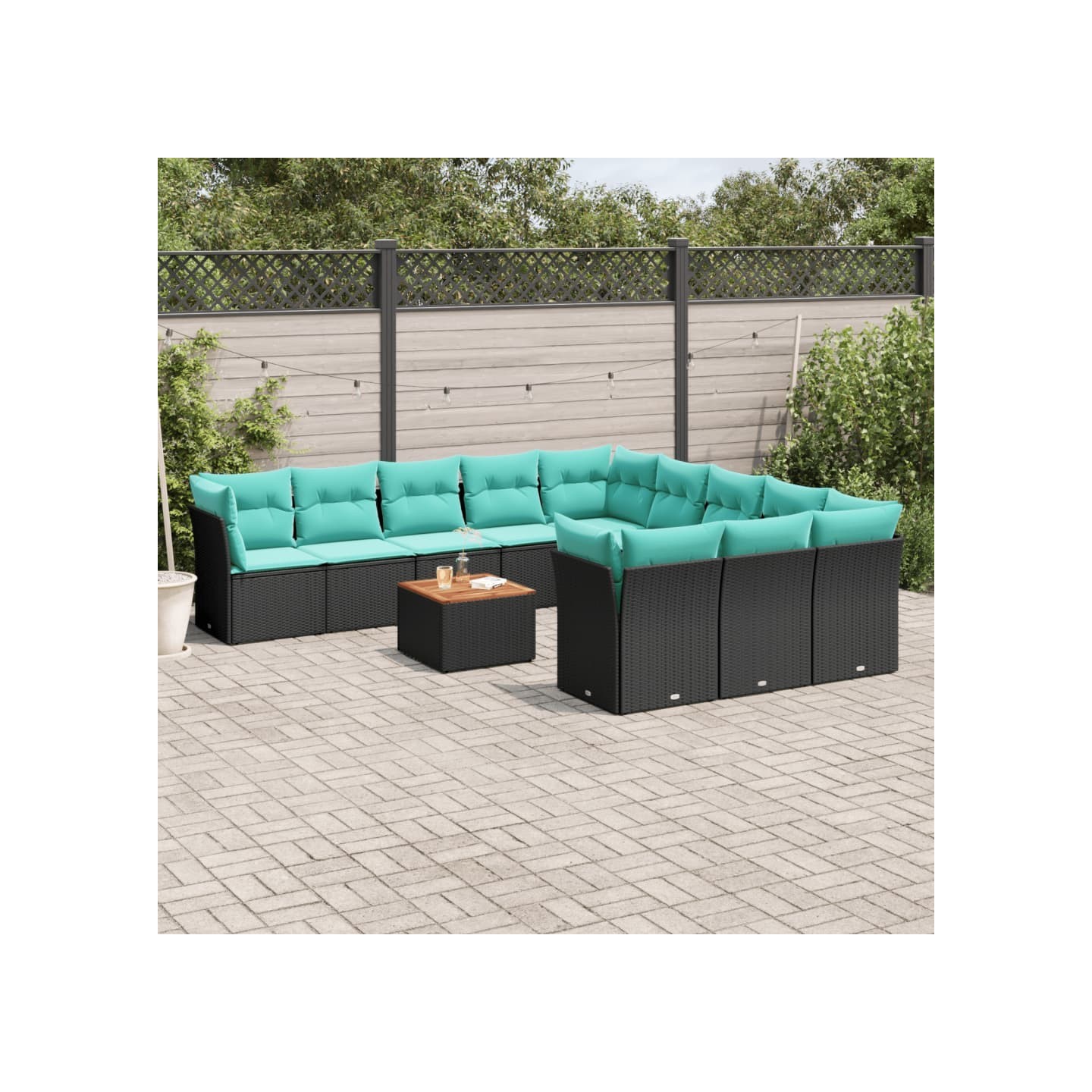Salon de jardin avec coussins 12 pcs noir résine tressée