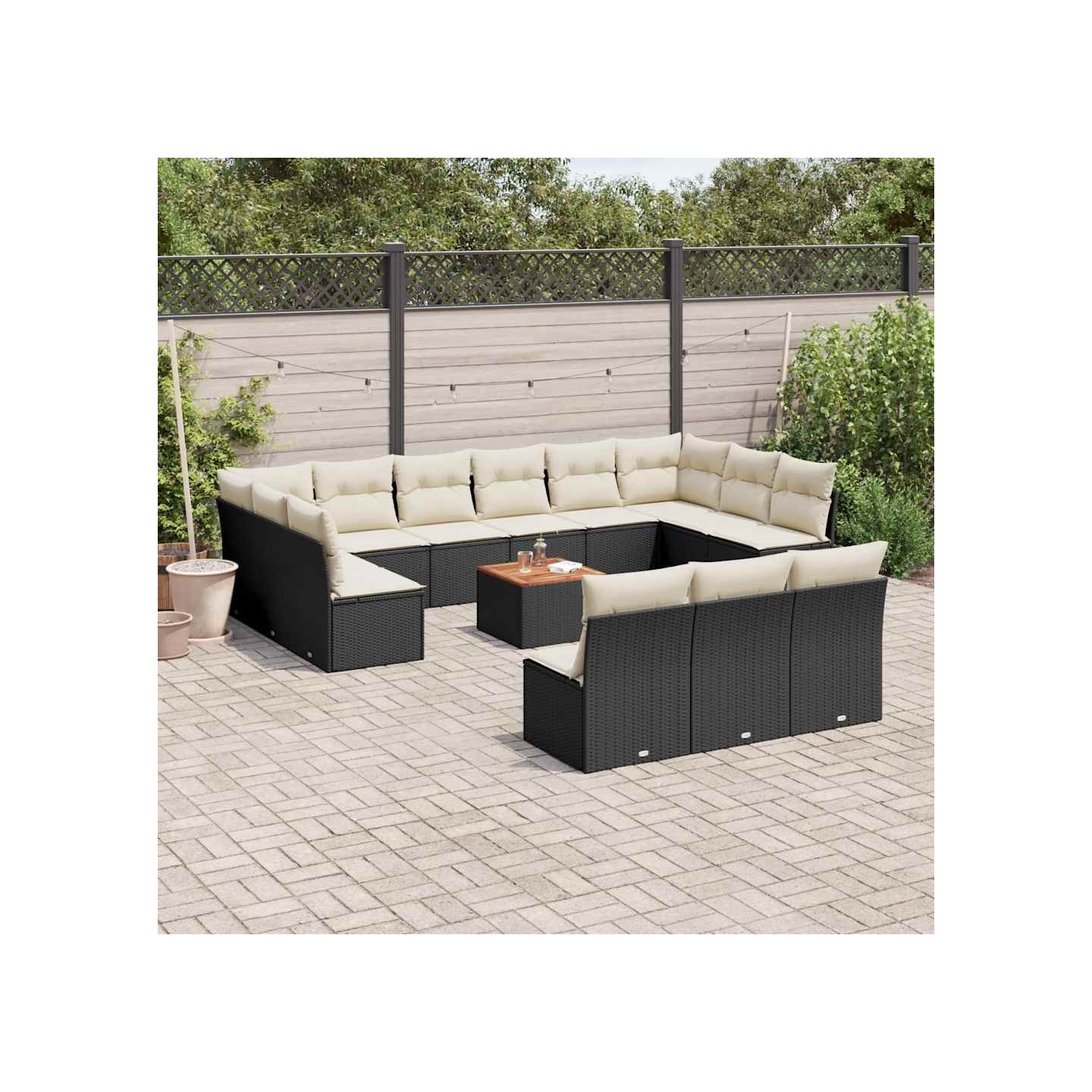 Salon de jardin avec coussins 14 pcs noir résine tressée