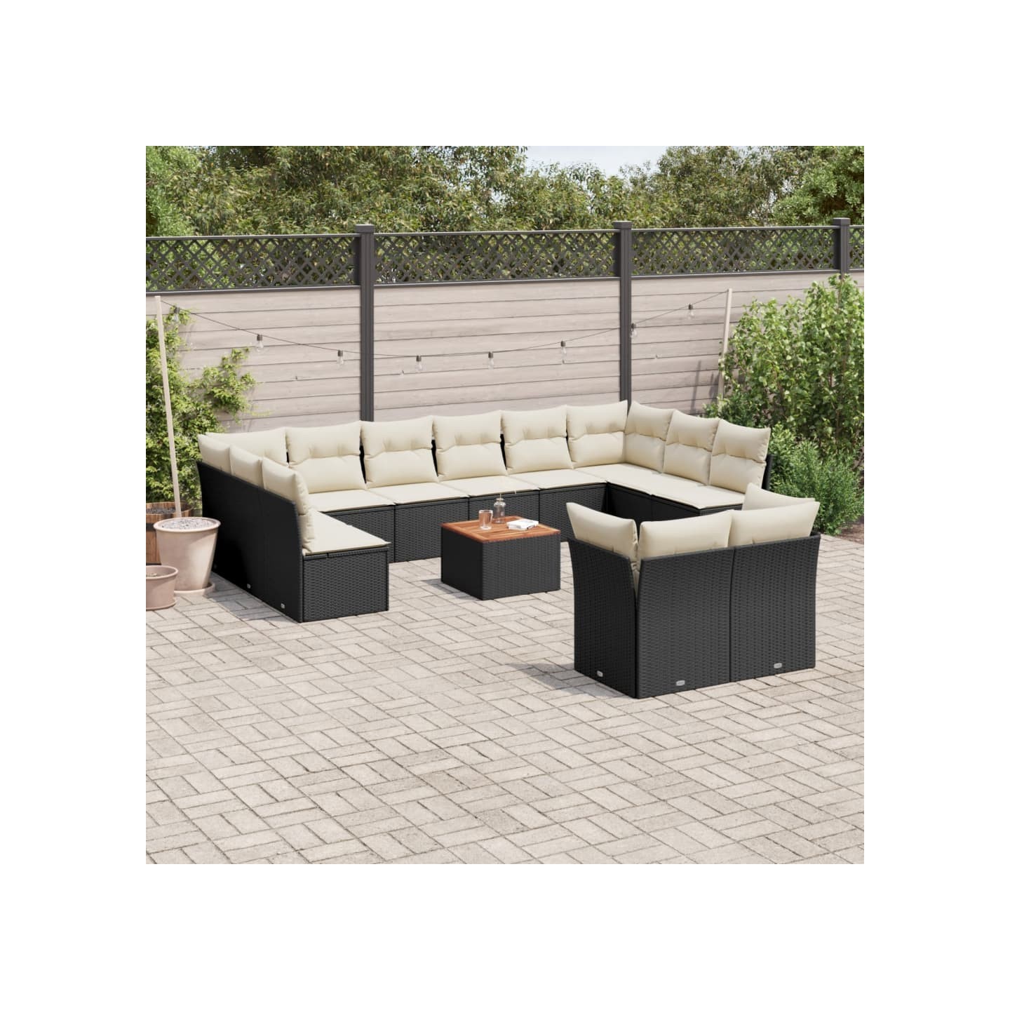 Salon de jardin avec coussins 13 pcs noir résine tressée