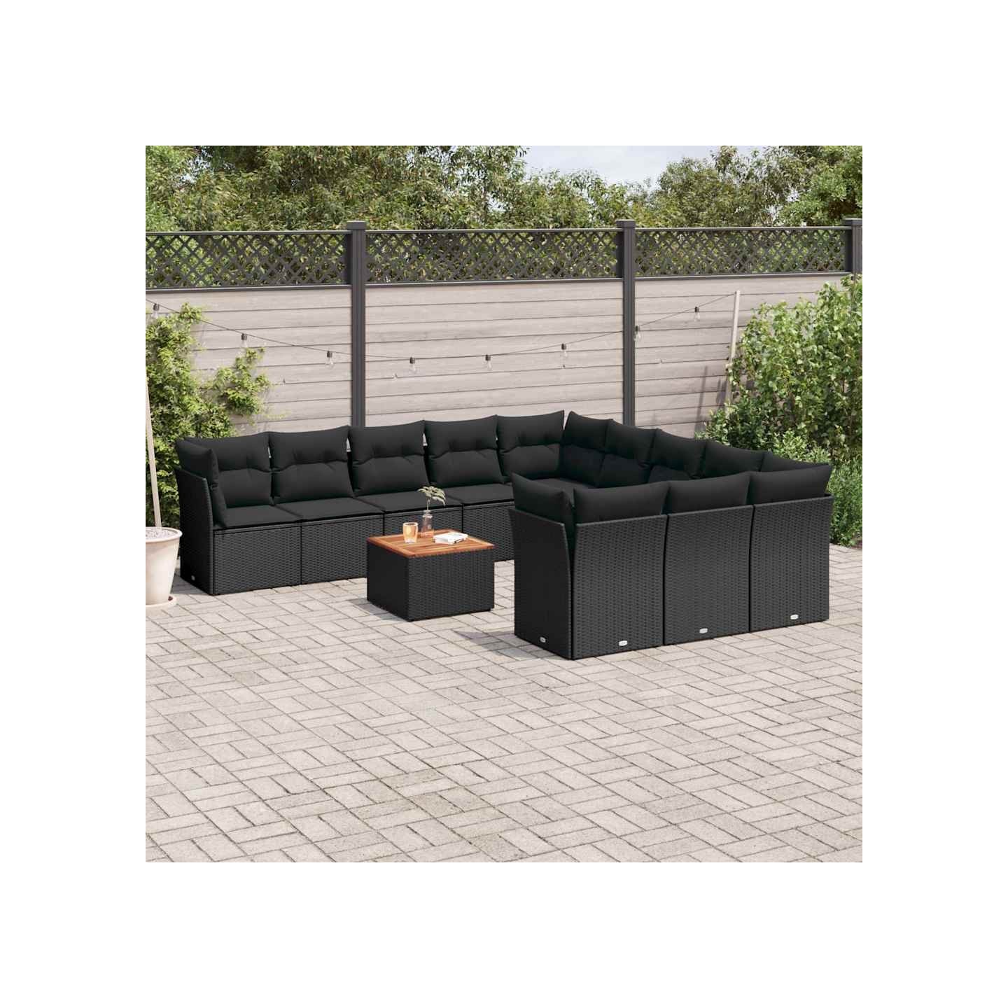 Salon de jardin 12 pcs avec coussins noir résine tressée