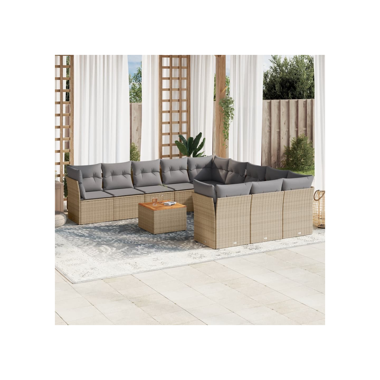 Patio Sofa Set 11 place Mélange de beige et de gris clair