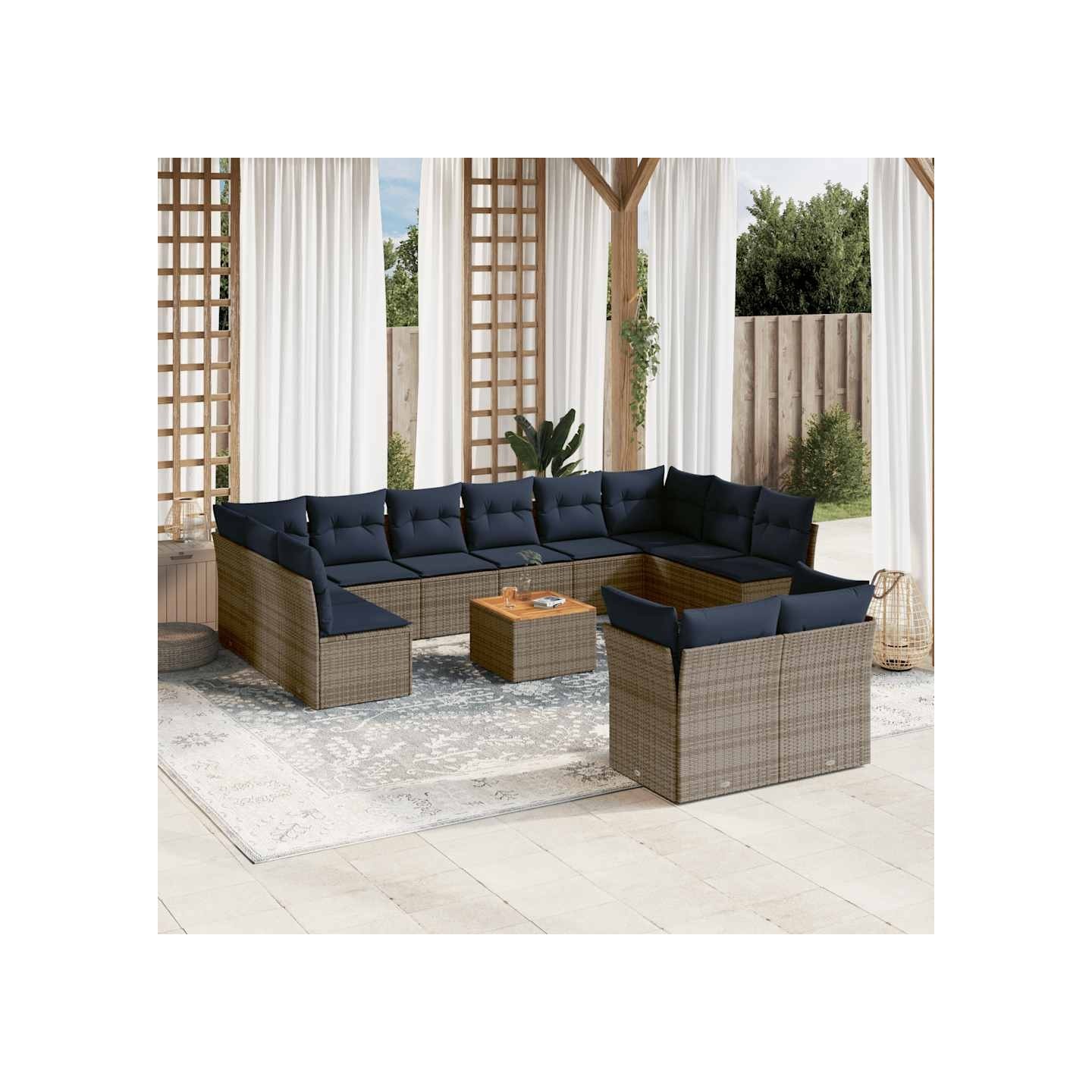 Salon de jardin avec coussins 13 pcs gris résine tressée