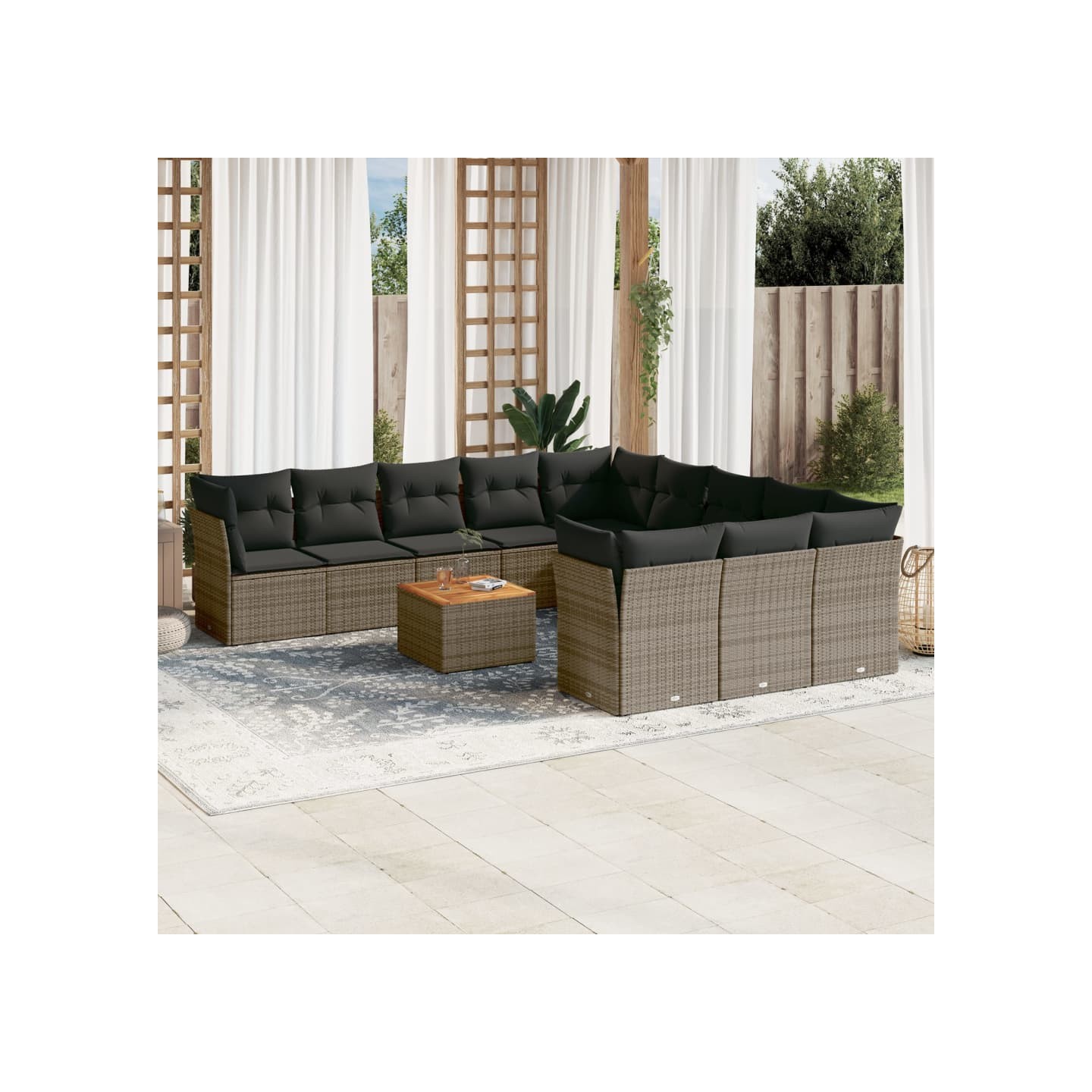 Salon de jardin avec coussins 12 pcs gris résine tressée
