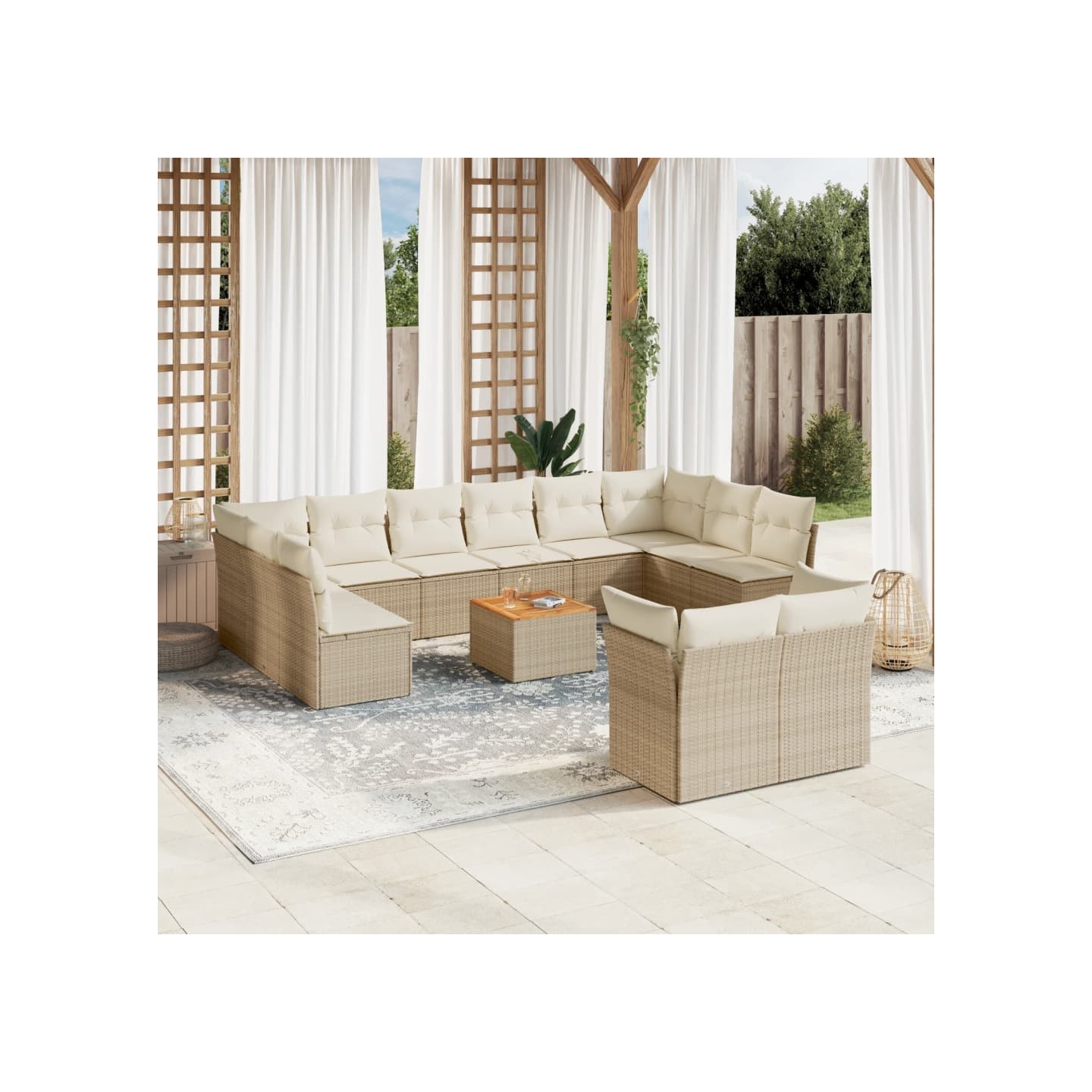 Salon de jardin avec coussins 13 pcs beige résine tressée
