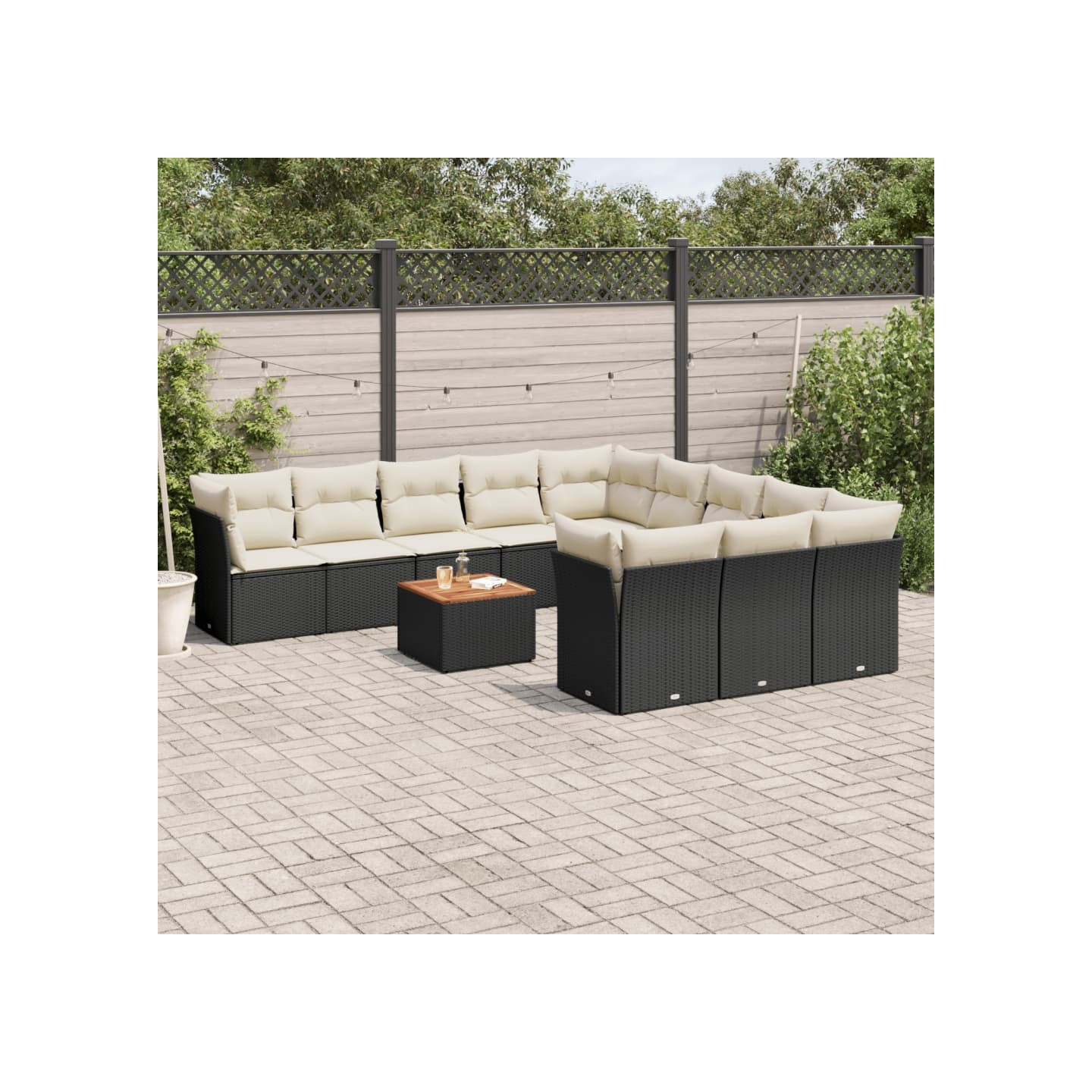 Salon de jardin 12 pcs avec coussins noir résine tressée