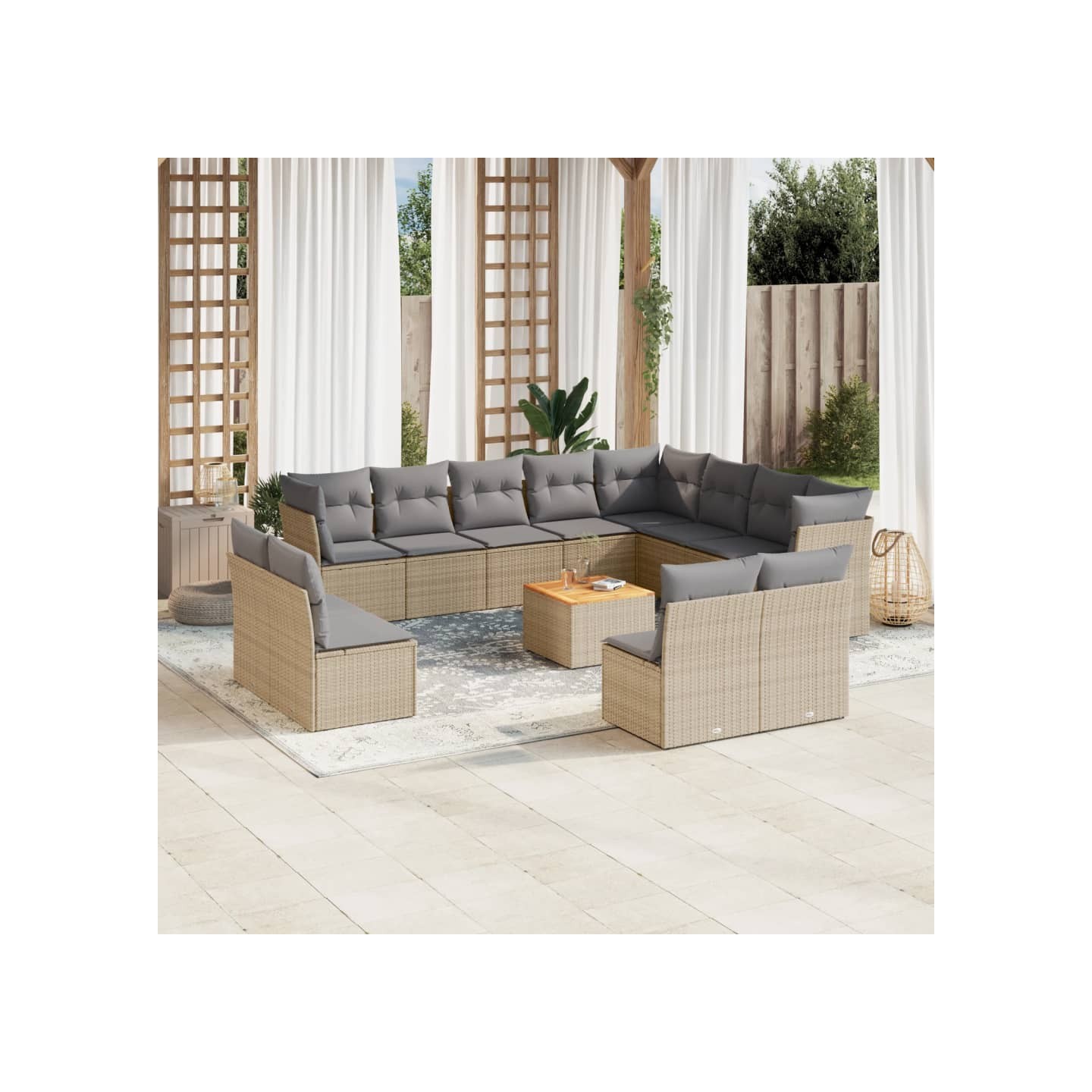 Patio Sofa Set 12 place Mélange de beige et de gris clair