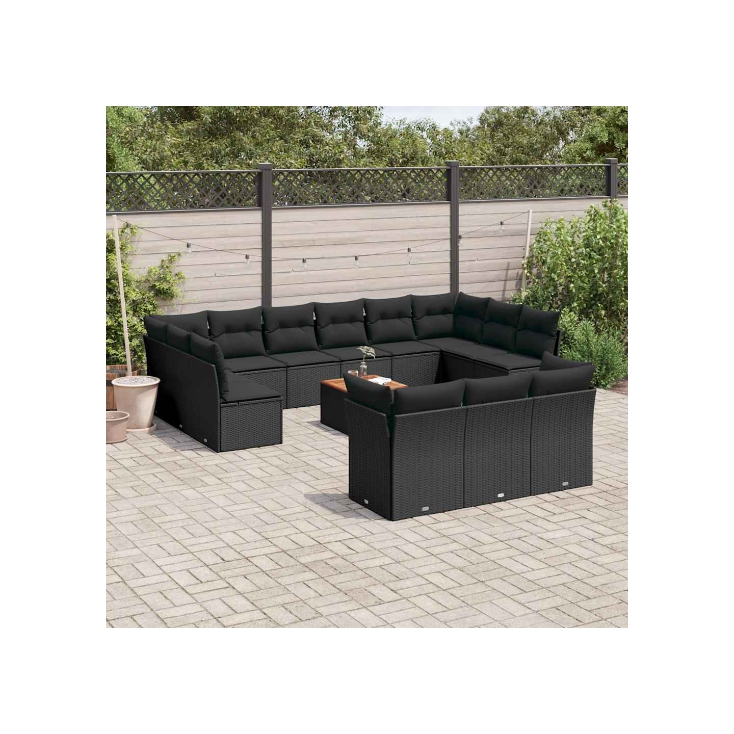 Salon de jardin avec coussins 14 pcs noir résine tressée