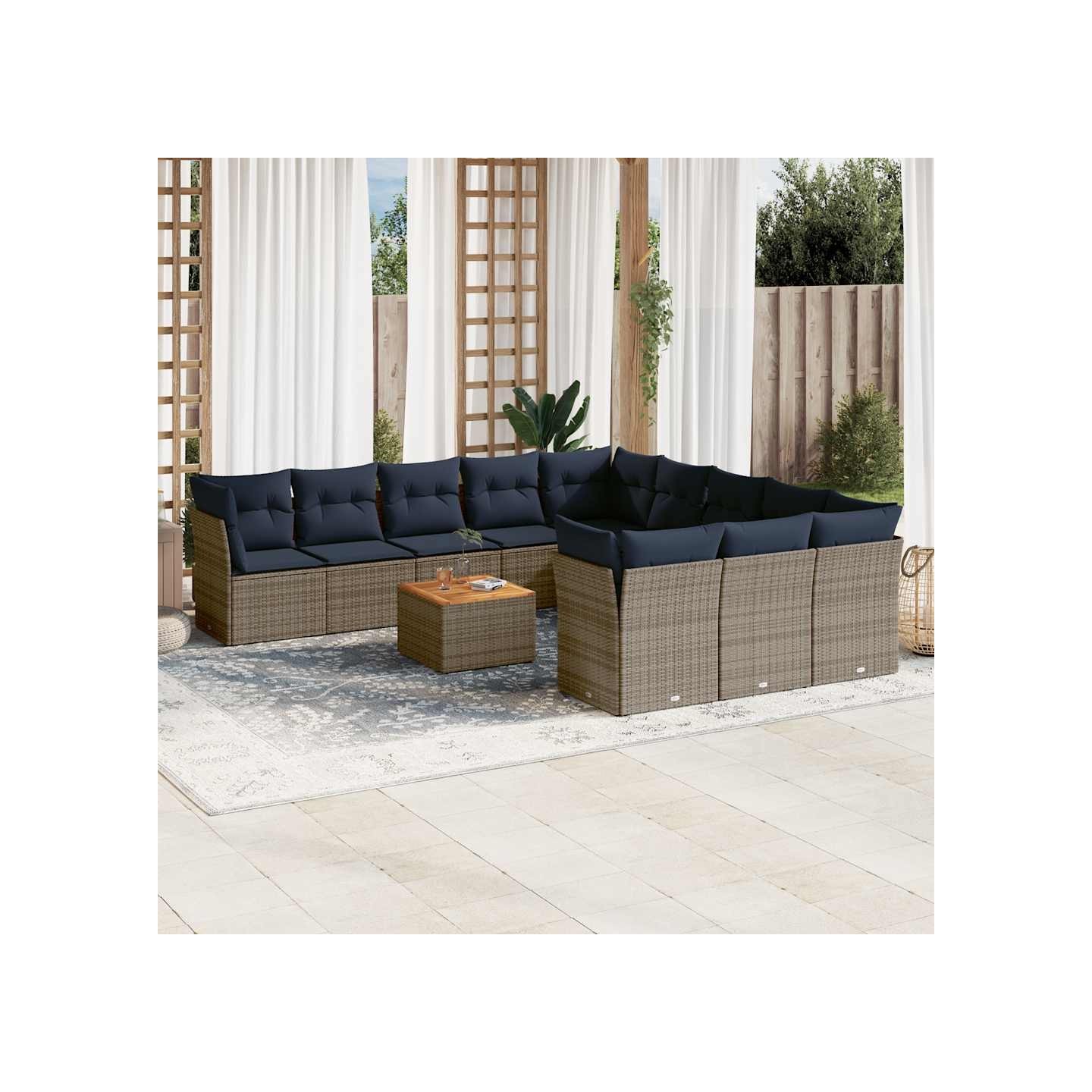 Salon de jardin avec coussins 12 pcs gris résine tressée